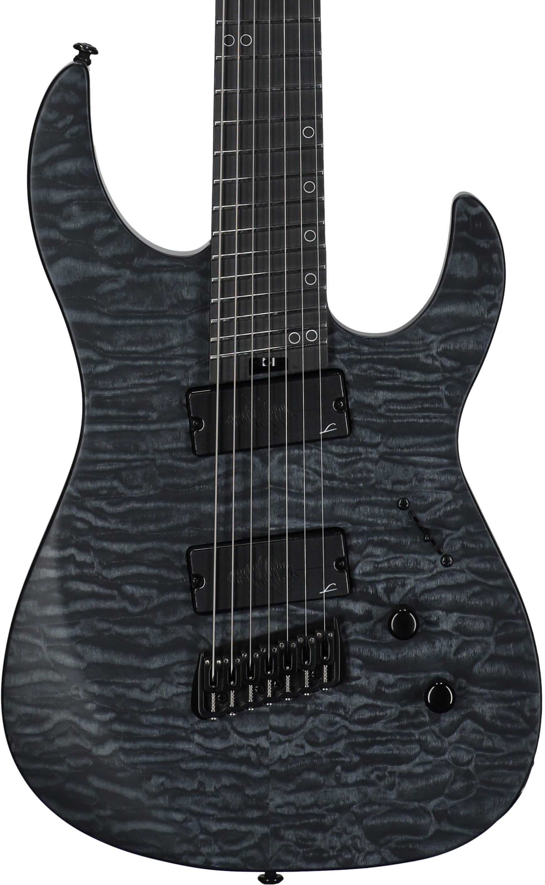 Legator Ninja 7 Multi-Scale Guitar, Black Quilted Maple, Body Straight Front