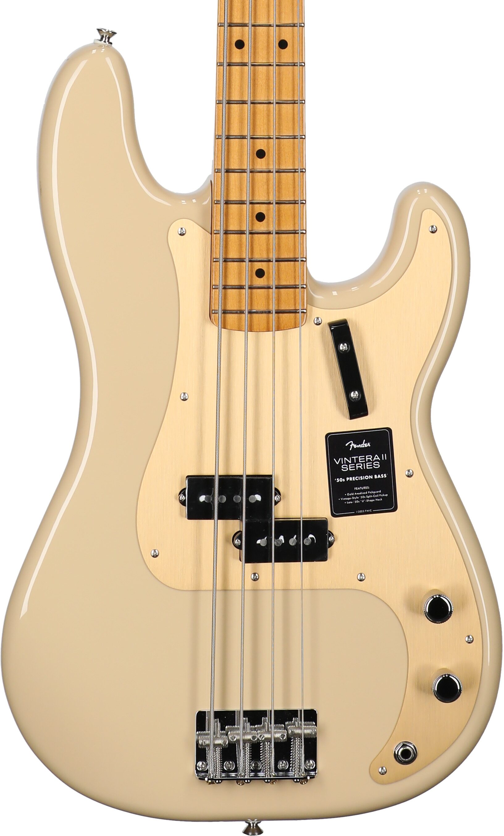Fender Vintera II '50s Precision Electric Bass, Maple Fingerboard (with Gig Bag), Desert Sand, Body Straight Front