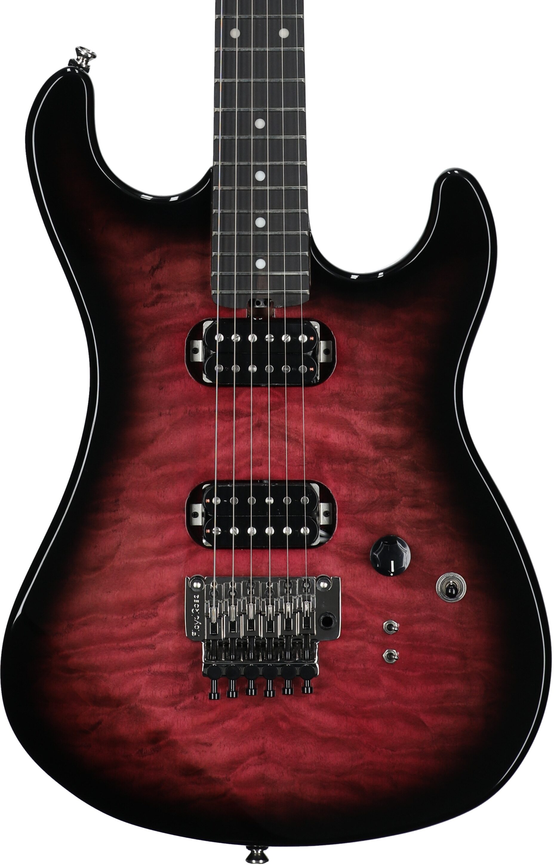 Kramer 84 HH FR Quilted Top Electric Guitar, Ebony Fingerboard (with Gig Bag), Magenta Burst, Body Straight Front