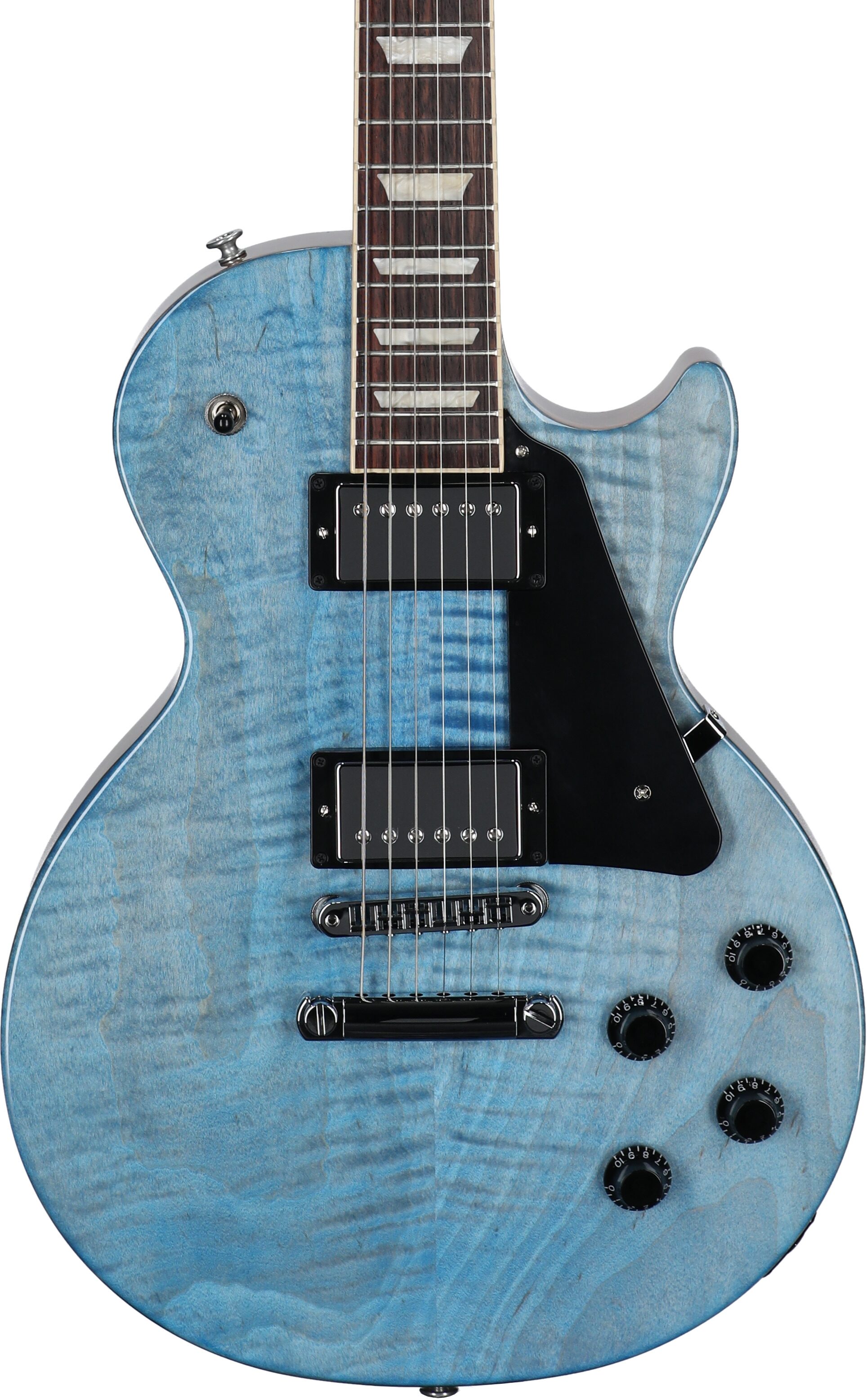 Gibson Exclusive Les Paul Studio Figured Electric Guitar (with Soft Case), Figured Ocean Blue, Body Straight Front
