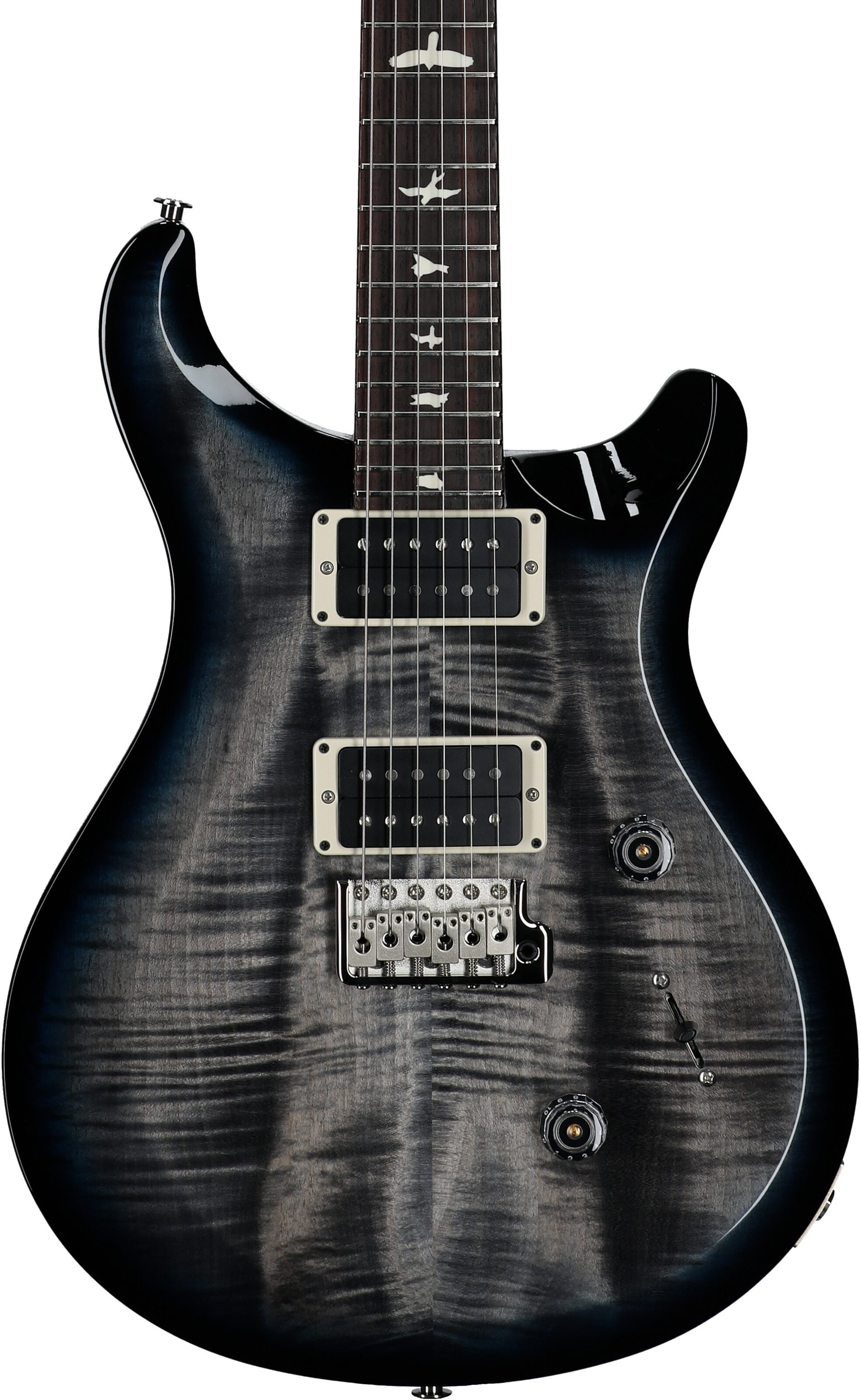 PRS Paul Reed Smith S2 Custom 24 Gloss Pattern Thin Electric Guitar (with Gig Bag), Faded Gray Black Blue Smokeburst, Body Straight Front