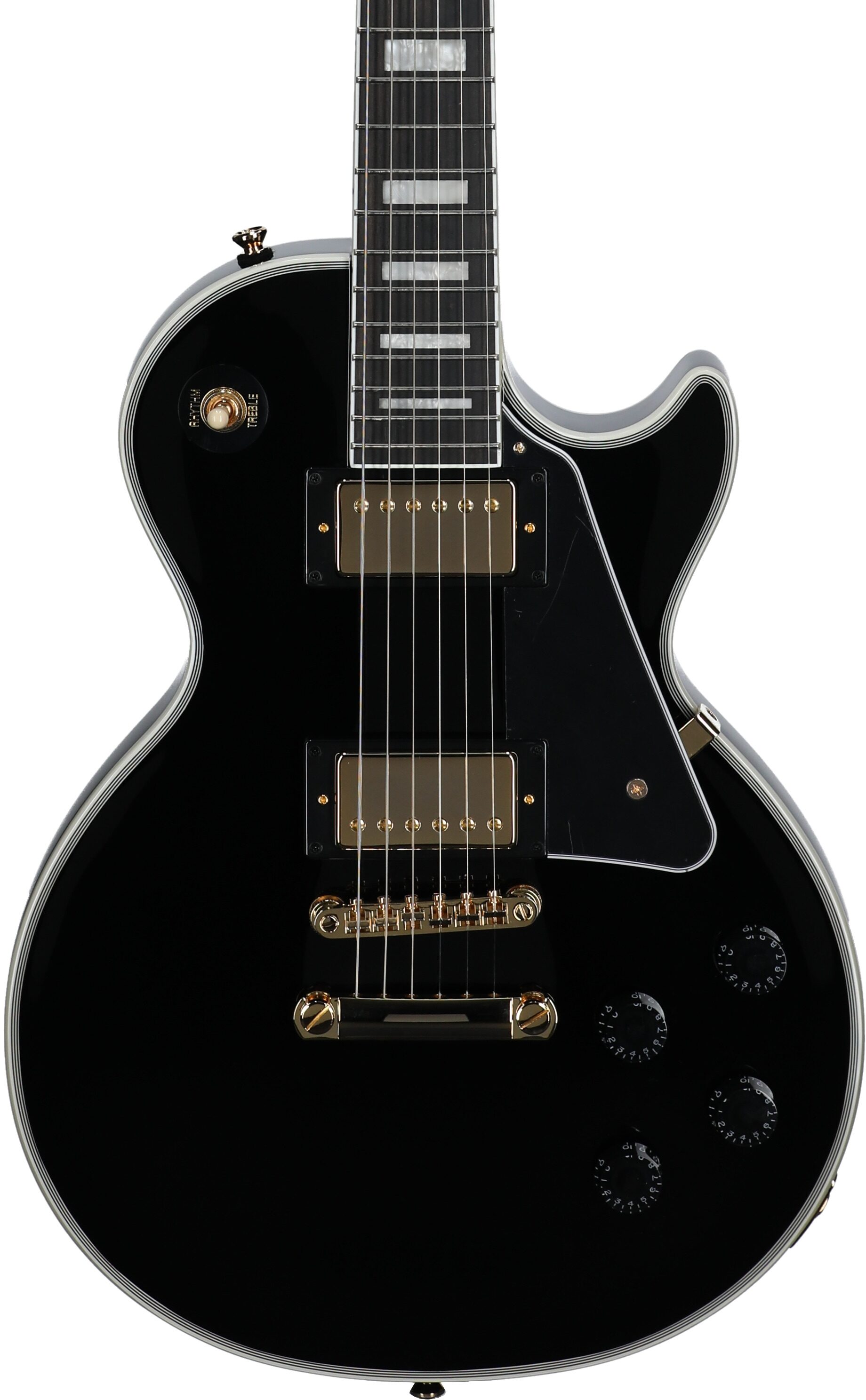Epiphone Inspired by Gibson Les Paul Custom Electric Guitar, Ebony, Body Straight Front