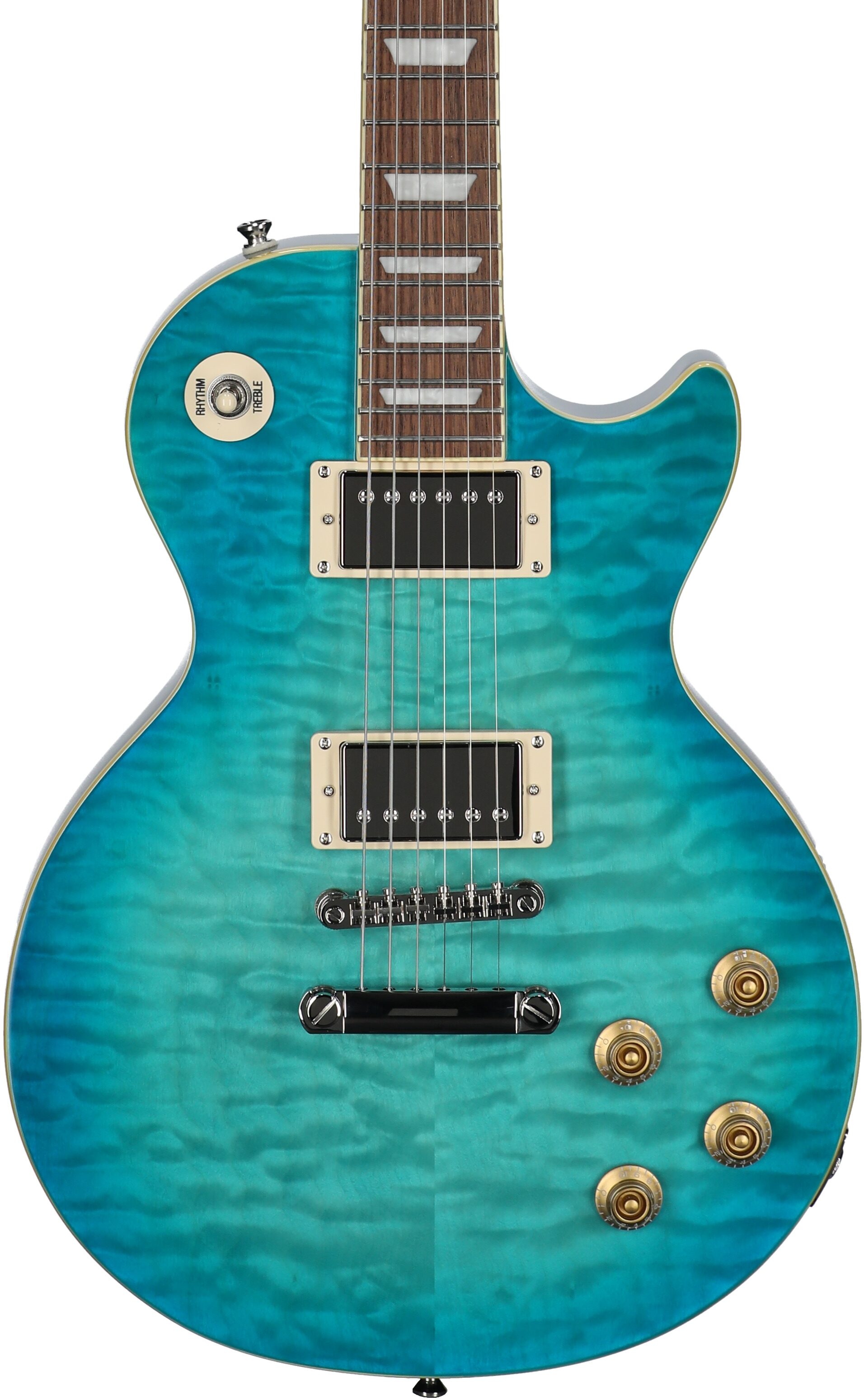 Epiphone Goryo Yuto Les Paul Standard Electric Guitar (with Soft Case), Quilt Blue Burst, Body Straight Front