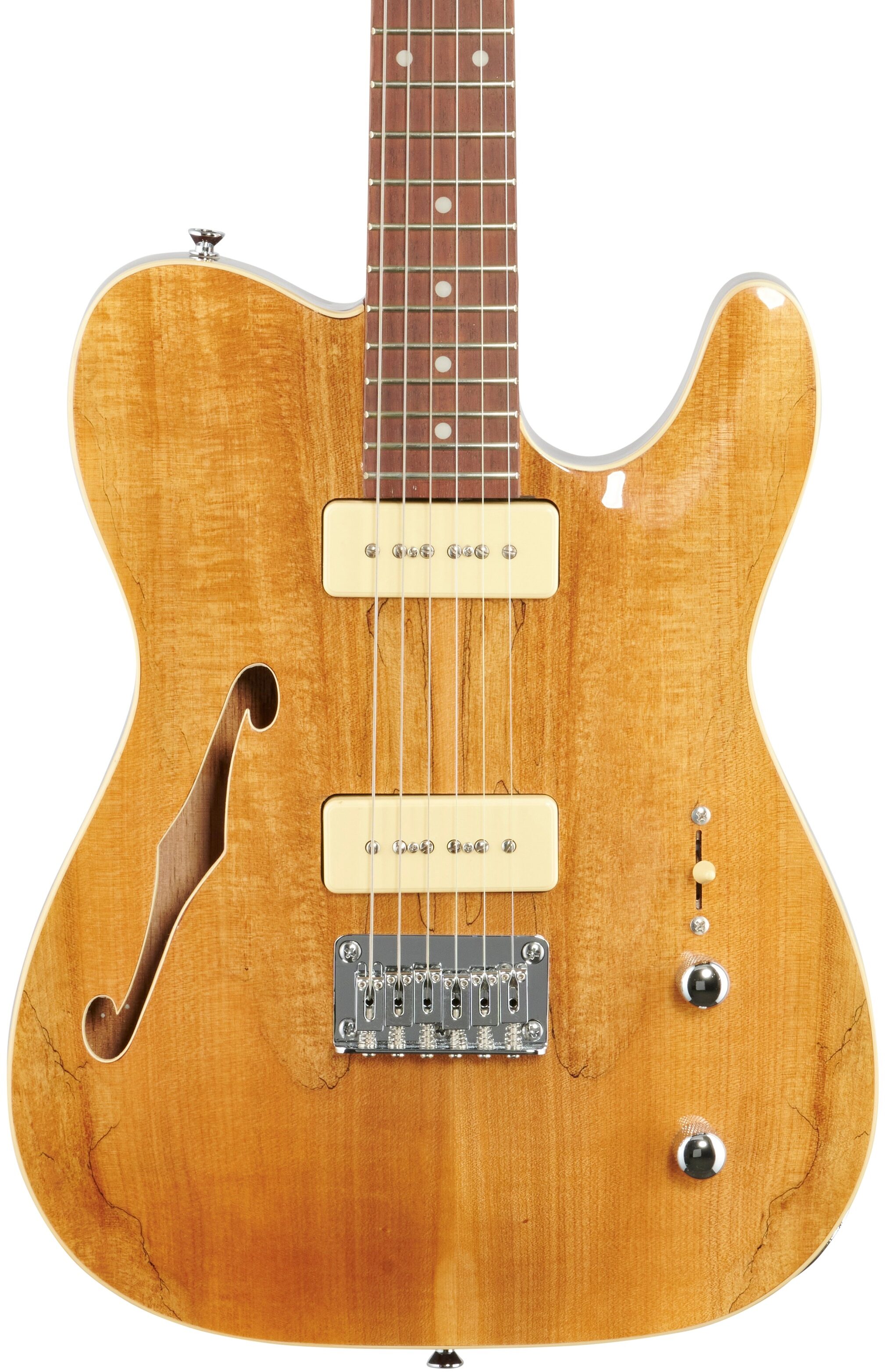 Michael Kelly 59 Thinline Electric Guitar, Natural Top, Spalted Maple, Body Straight Front