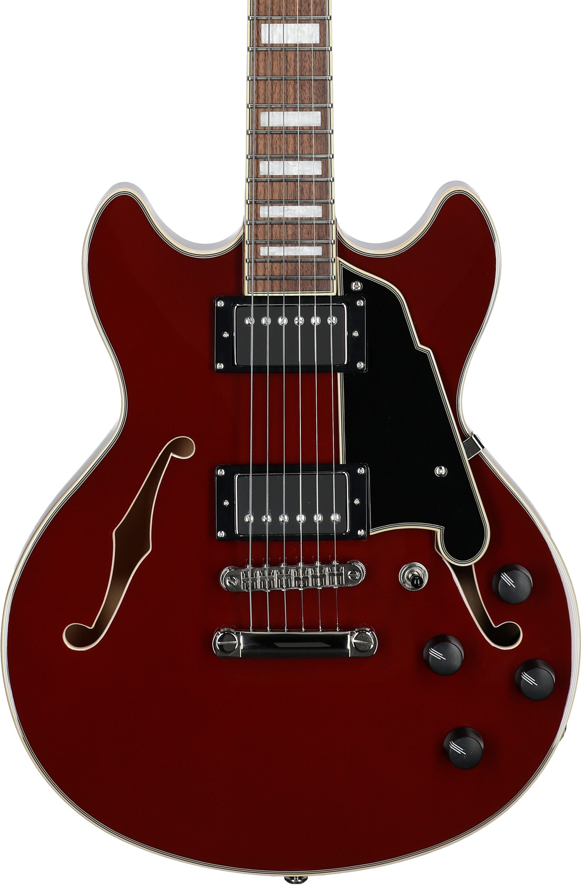 D'Angelico Premier Mini DC Electric Guitar, Burnt Red, Body Straight Front