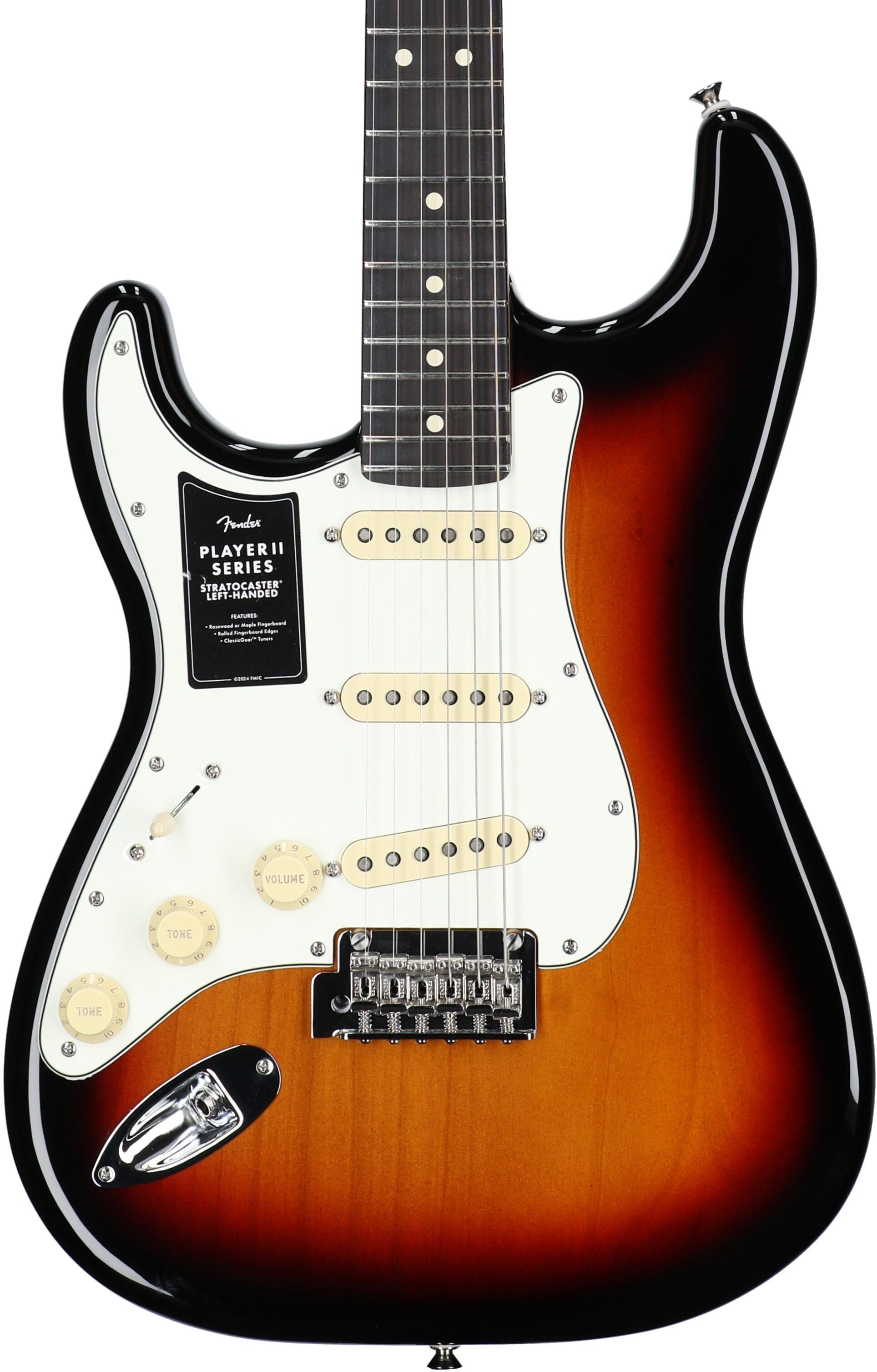 Fender Player II Stratocaster Electric Guitar, Left-Handed (with Rosewood Fingerboard), 3-Color Sunburst, Body Straight Front