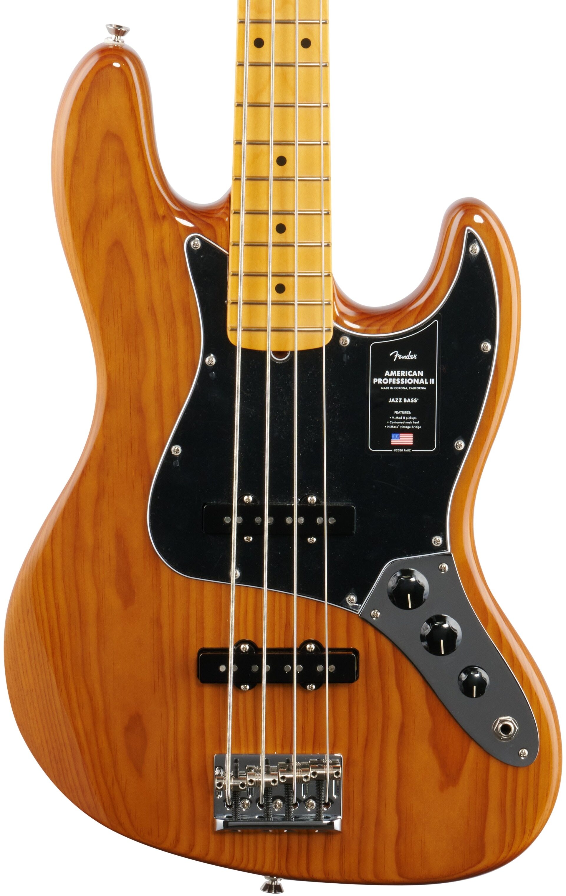 Fender American Pro II Jazz Electric Bass, Maple Fingerboard (with Case), Roasted Pine, Body Straight Front