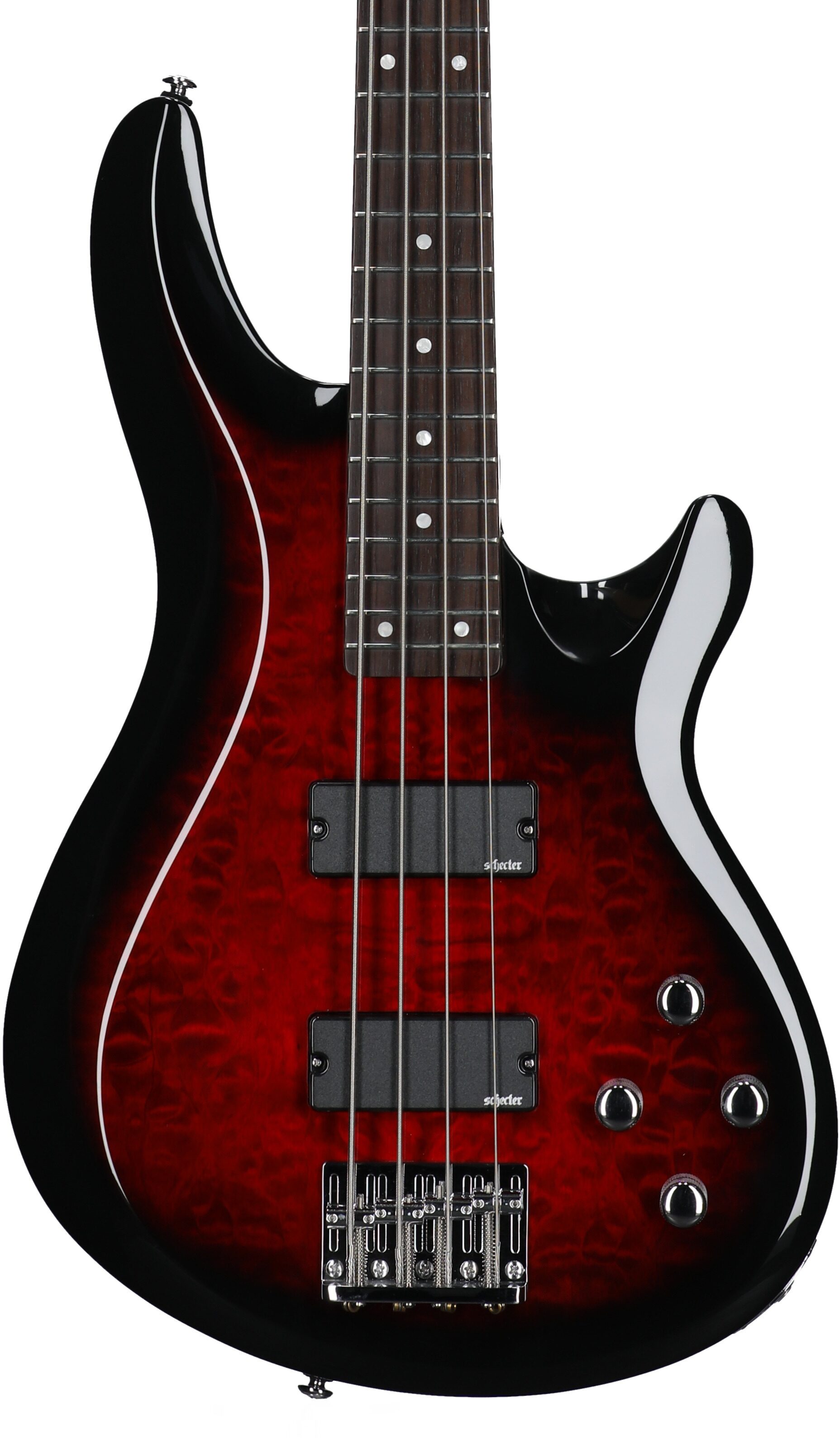 Schecter C-4 Plus Bass Guitar, See Through Cherry Burst, Body Straight Front