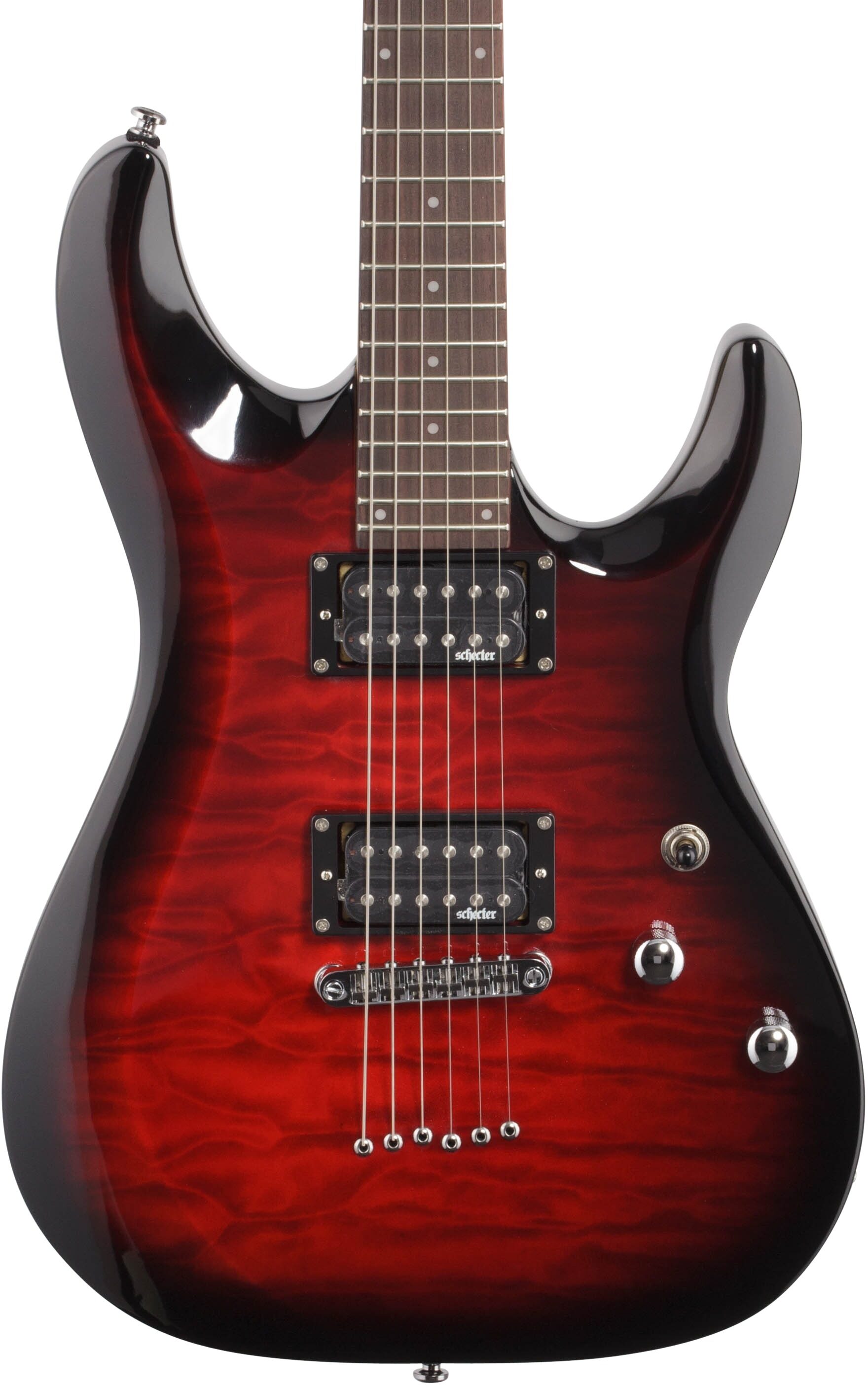 Schecter C-6 Plus Electric Guitar, See Thru Cherry Burst, Body Straight Front