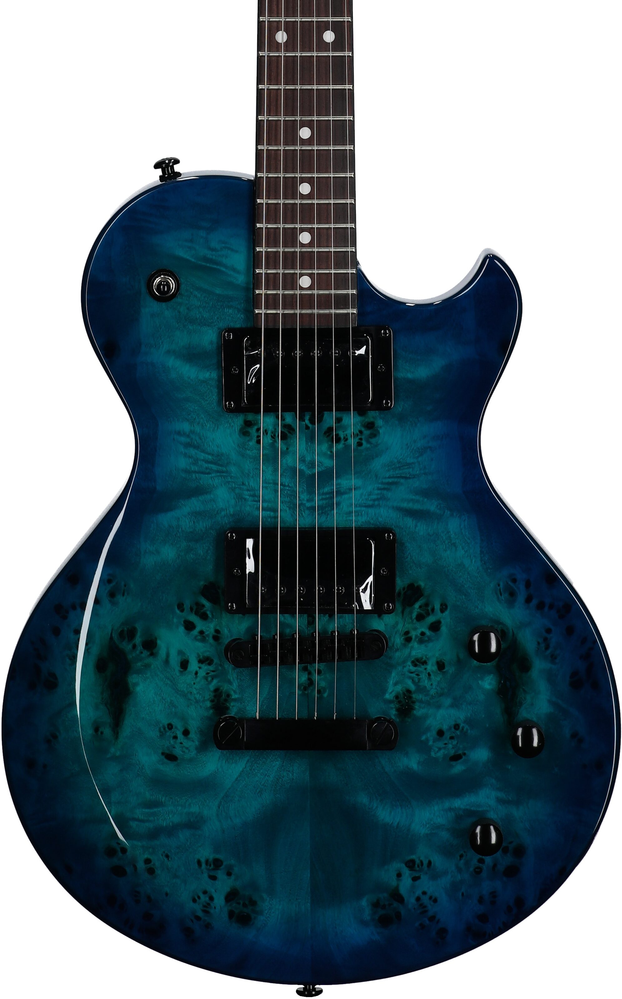 Schecter Solo II Standard Electric Guitar, Ocean Blue Burst Burl, Body Straight Front