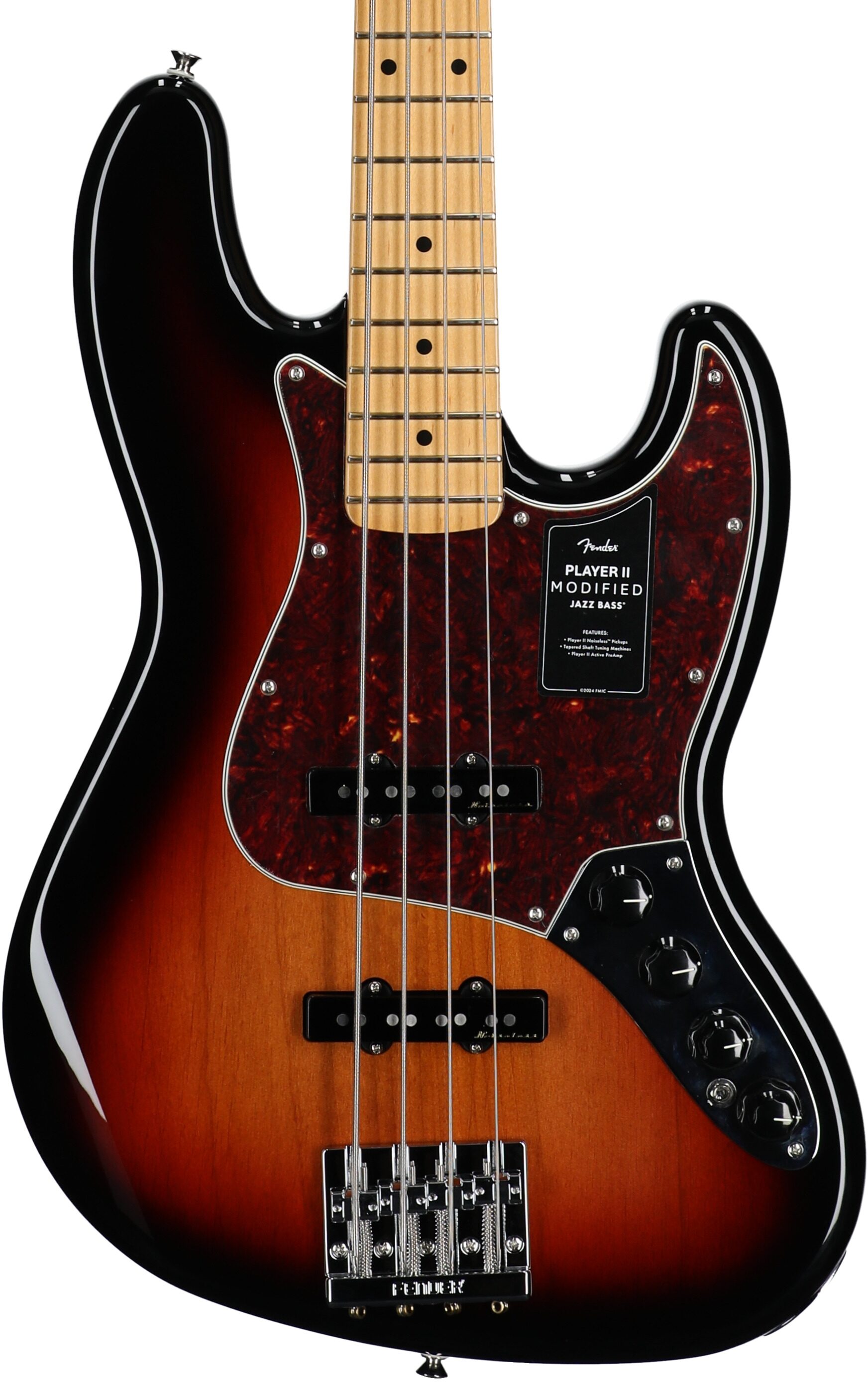 Fender Player II Modified Active Jazz Electric Bass, Maple Fingerboard (with Gig Bag), 3-Color Sunburst, Body Straight Front