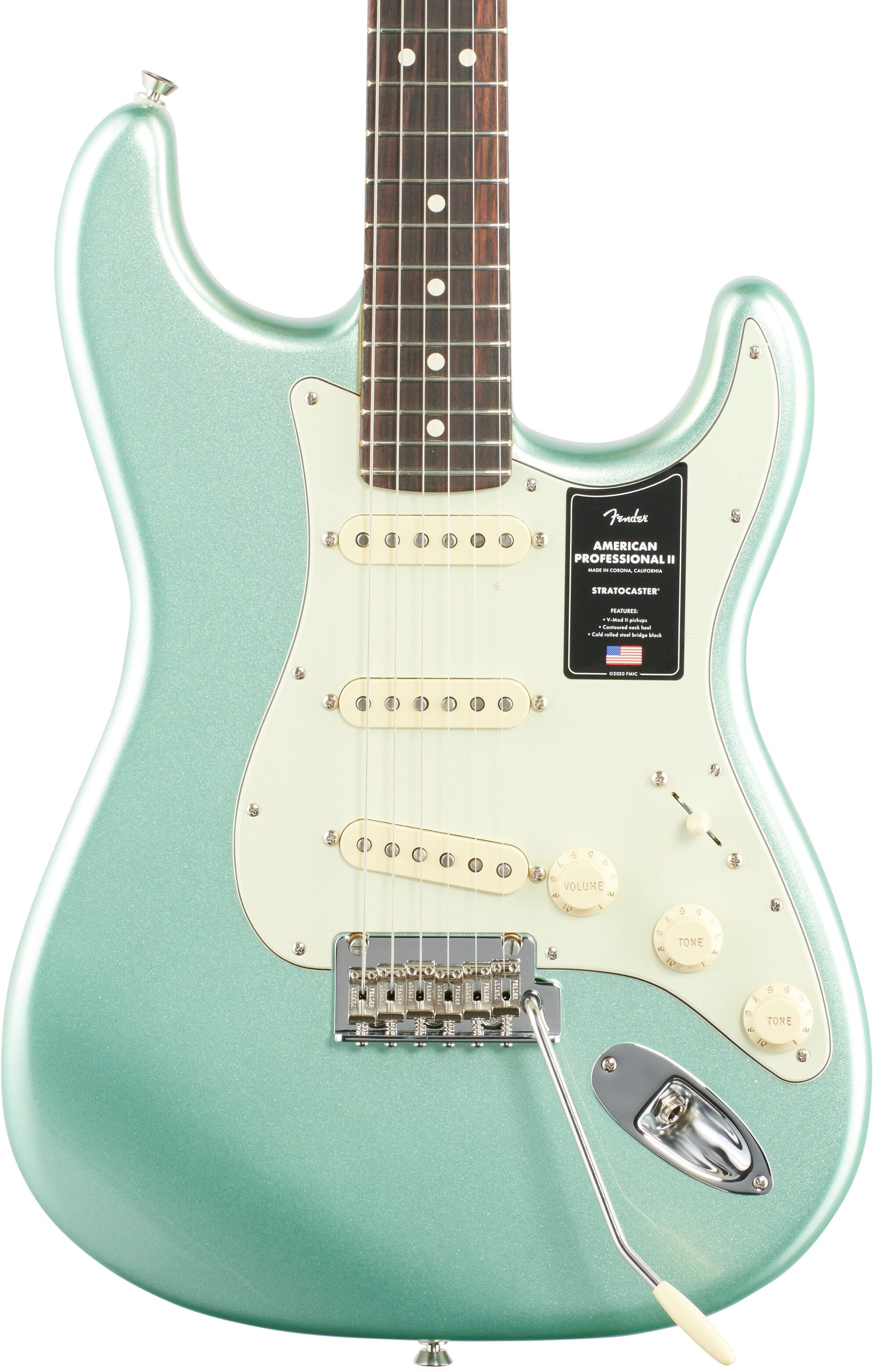 Fender American Professional II Stratocaster Electric Guitar, Rosewood Fingerboard (with Case), Mystic Surf Green, Body Straight Front