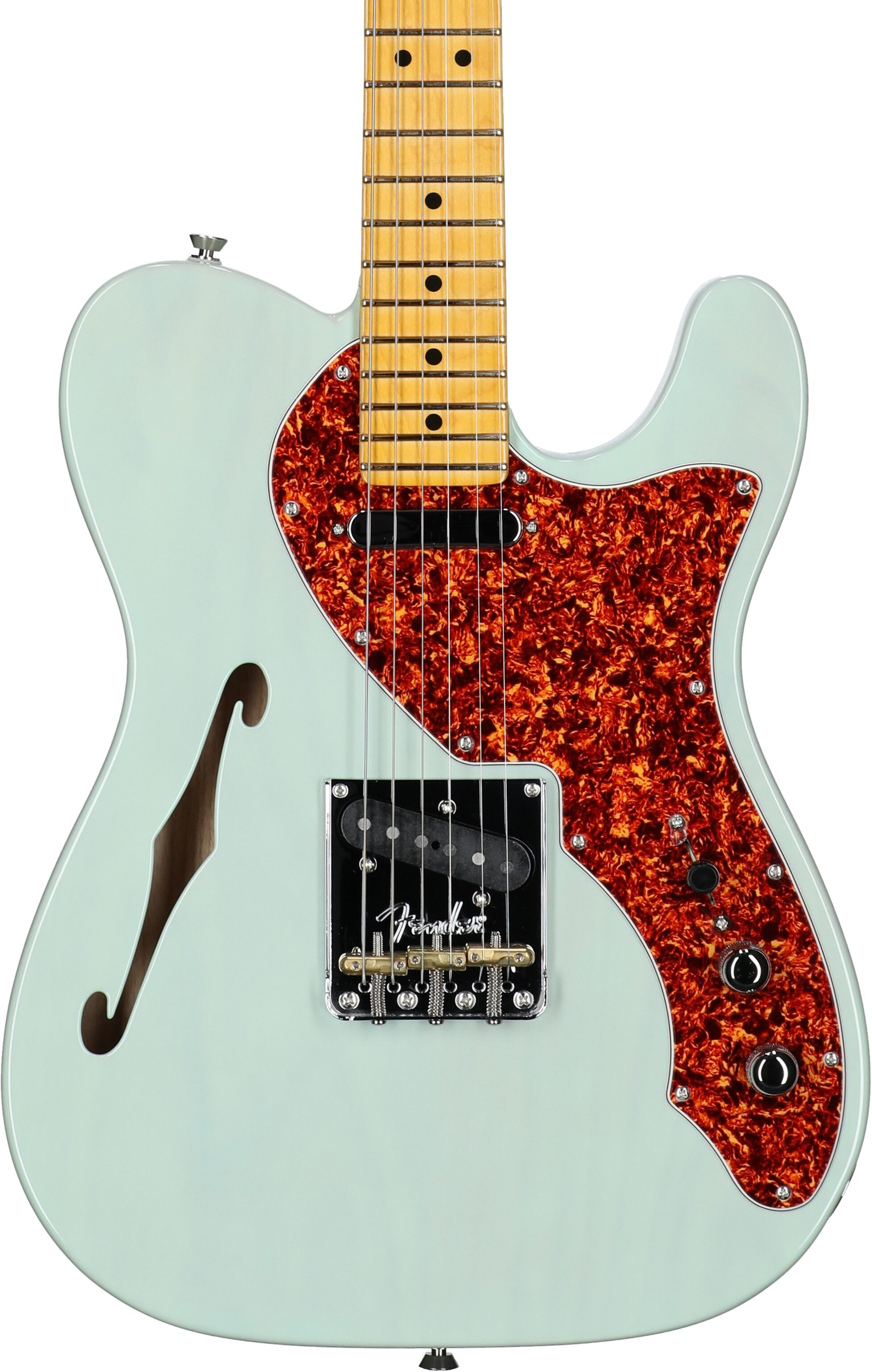Fender Limited Edition American Pro II Telecaster Thinline Electric Guitar (with Case), Transparent Surf Green, Body Straight Front