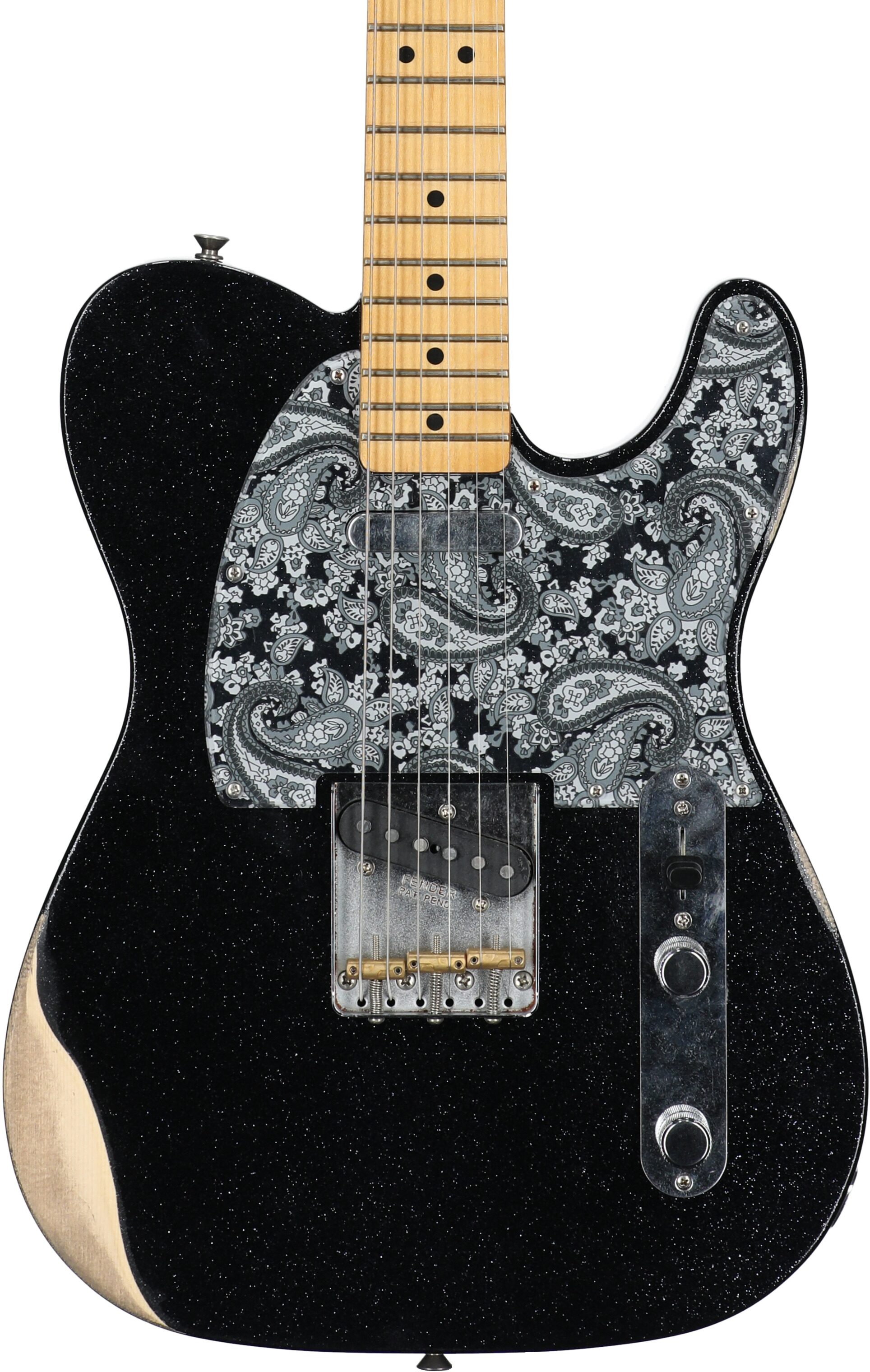 Fender Brad Paisley Worn Telecaster Electric Guitar (with Gig Bag), Black Sparkle, Body Straight Front