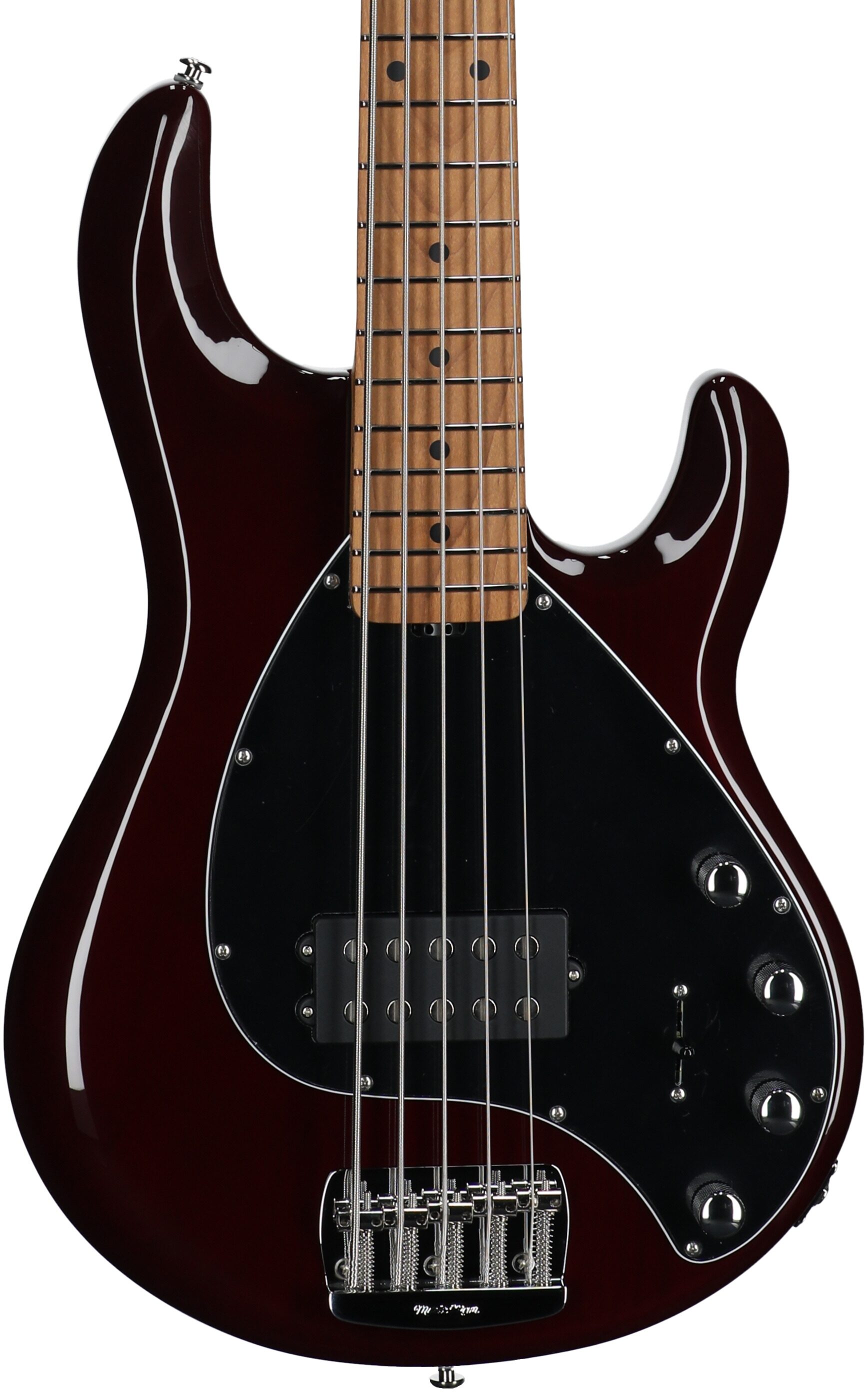 Ernie Ball Music Man StingRay 5 Special Electric Bass, 5-String (with Case), Translucent Oxblood, Maple Fretboard, Body Straight Front