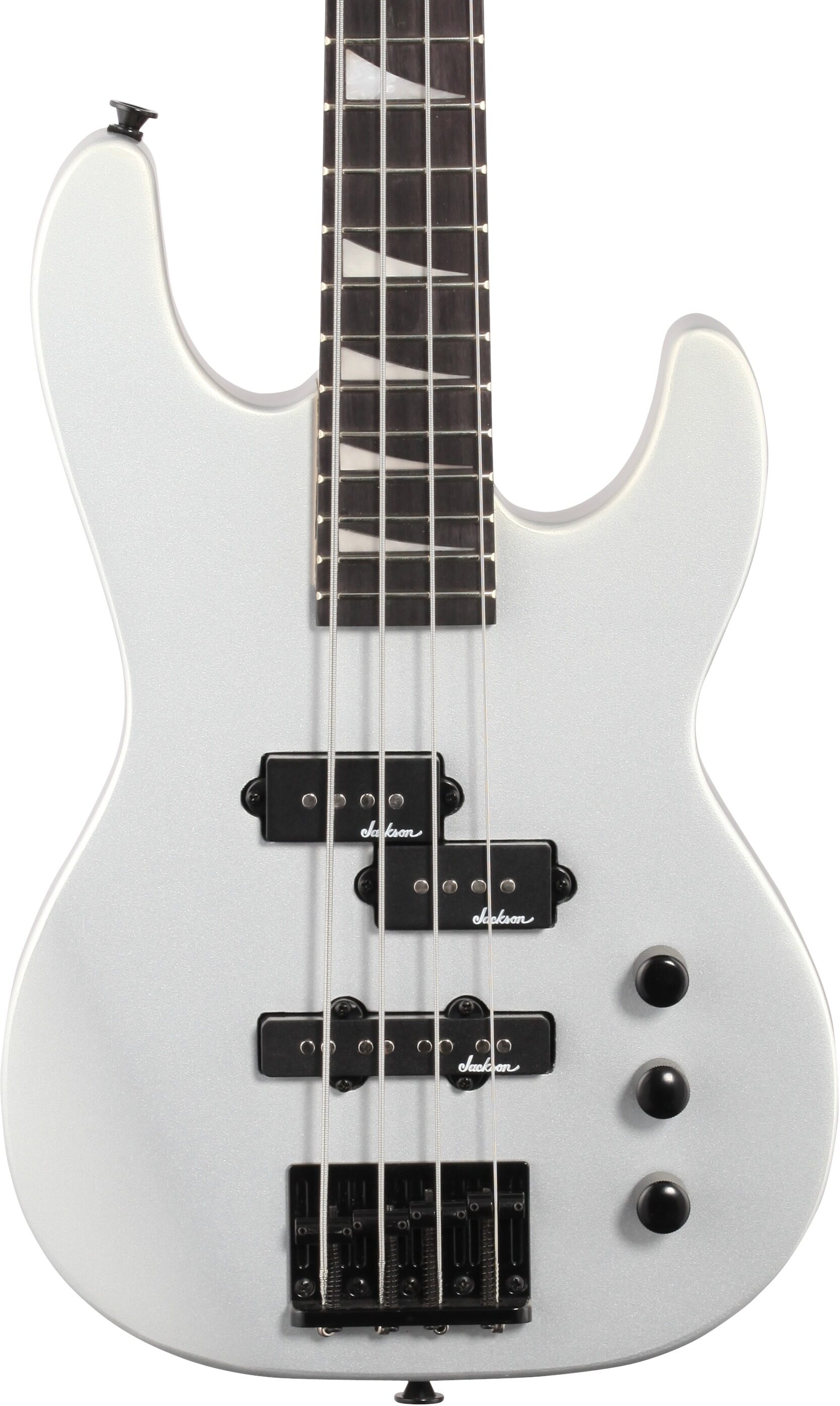 Jackson JS Series Concert Bass JS1XCB Short Scale Electric Bass, Satin Silver, Body Straight Front