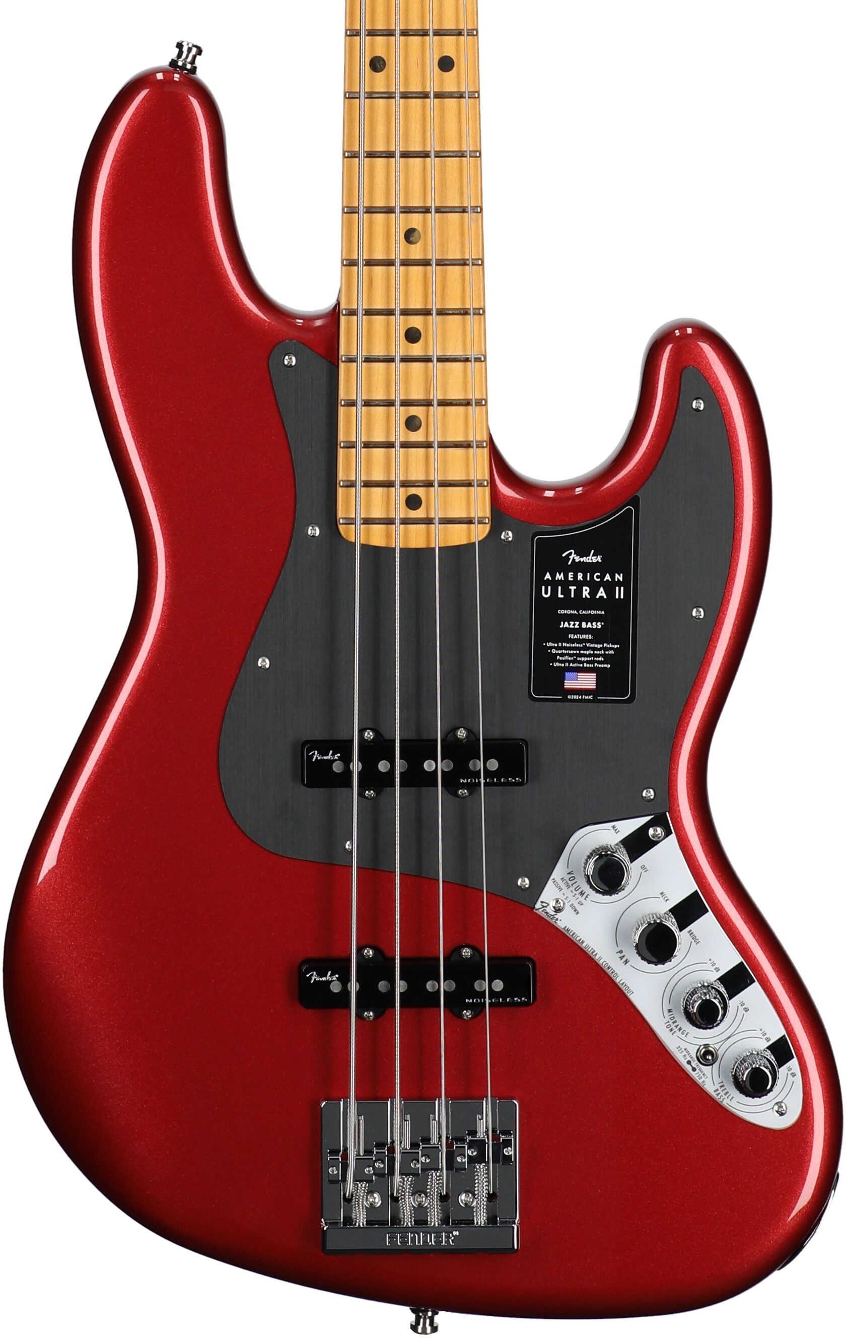 Fender American Ultra II Jazz Electric Bass, Maple Fingerboard (with Case), Sinister Red, Body Straight Front