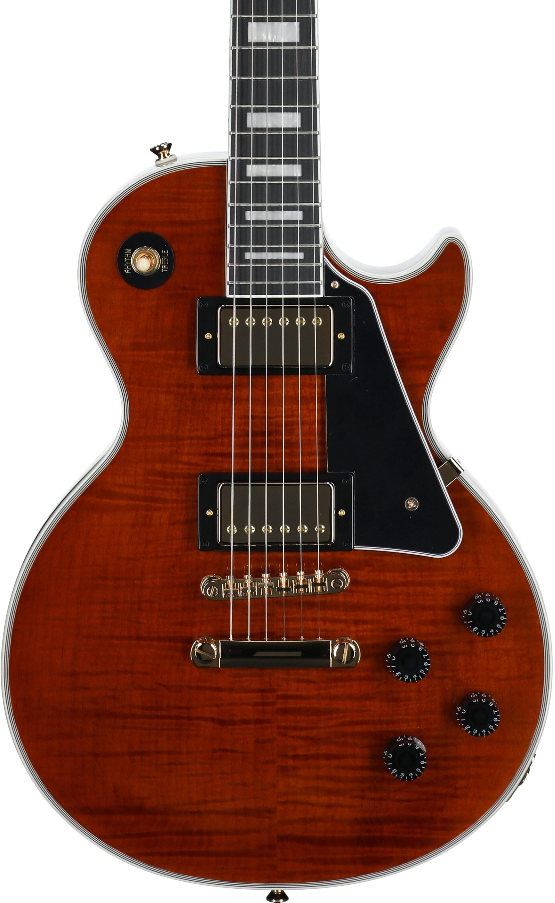 Epiphone Exclusive Les Paul Custom Figured Electric Guitar (with Gig Bag), Root Beer, Body Straight Front