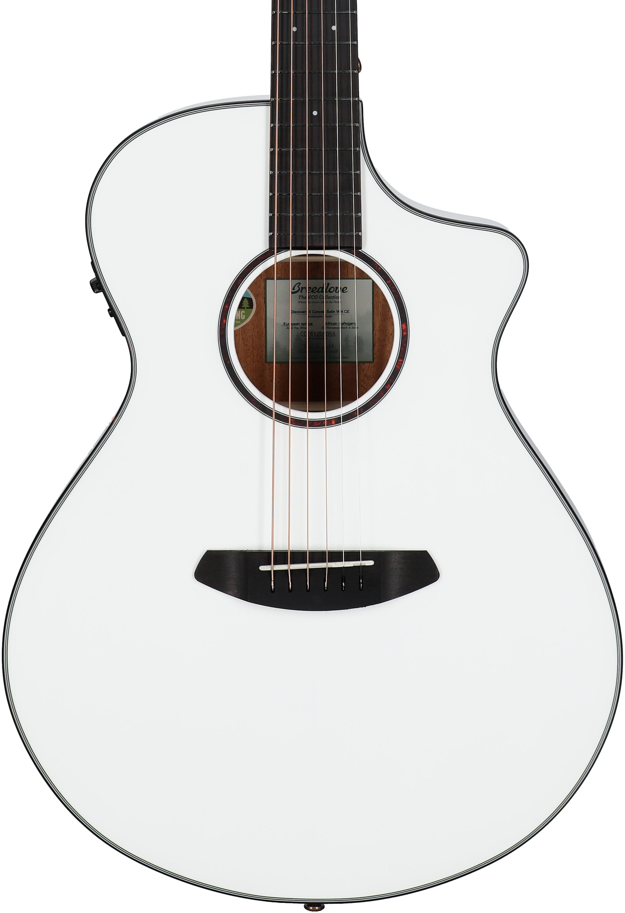 Breedlove Limited Edition Discovery Concert CE Acoustic-Electric Guitar, Satin White, Body Straight Front