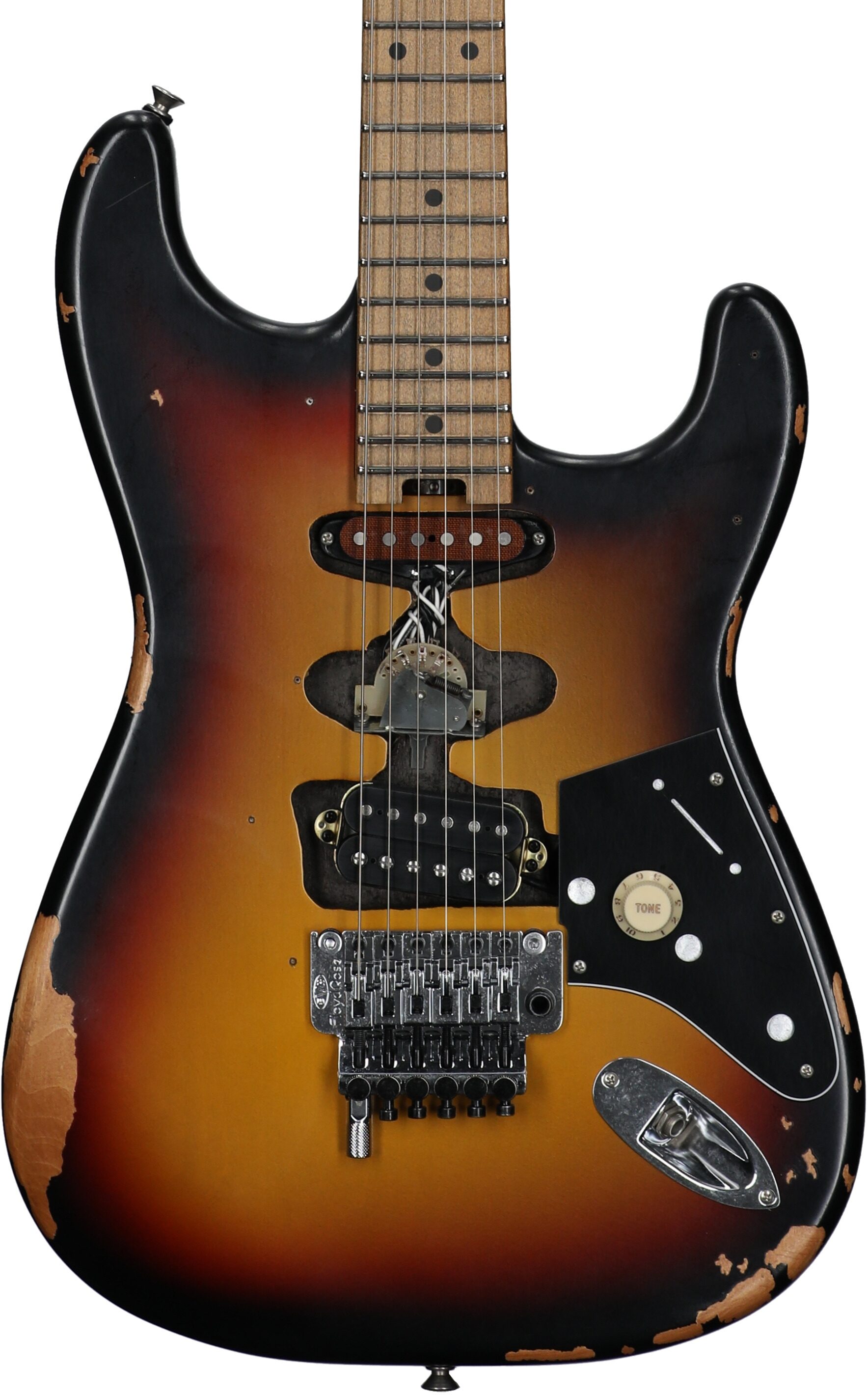 EVH Eddie Van Halen Frankenstein Relic Series Electric Guitar (with Gig Bag), Vintage Sunburst, Body Straight Front