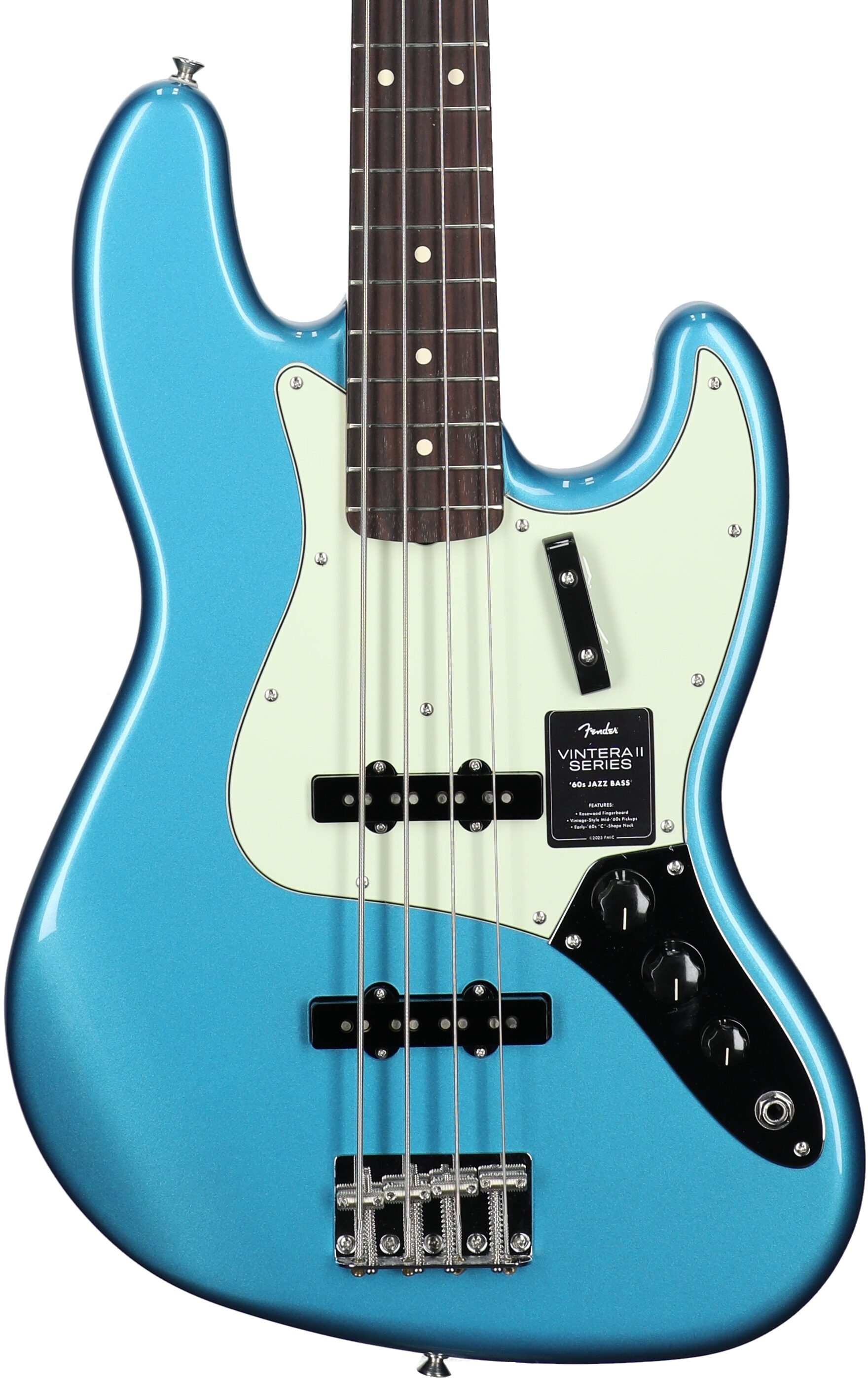Fender Vintera II '60s Jazz Electric Bass, Rosewood Fingerboard (with Gig Bag), Lake Placid Blue, Body Straight Front