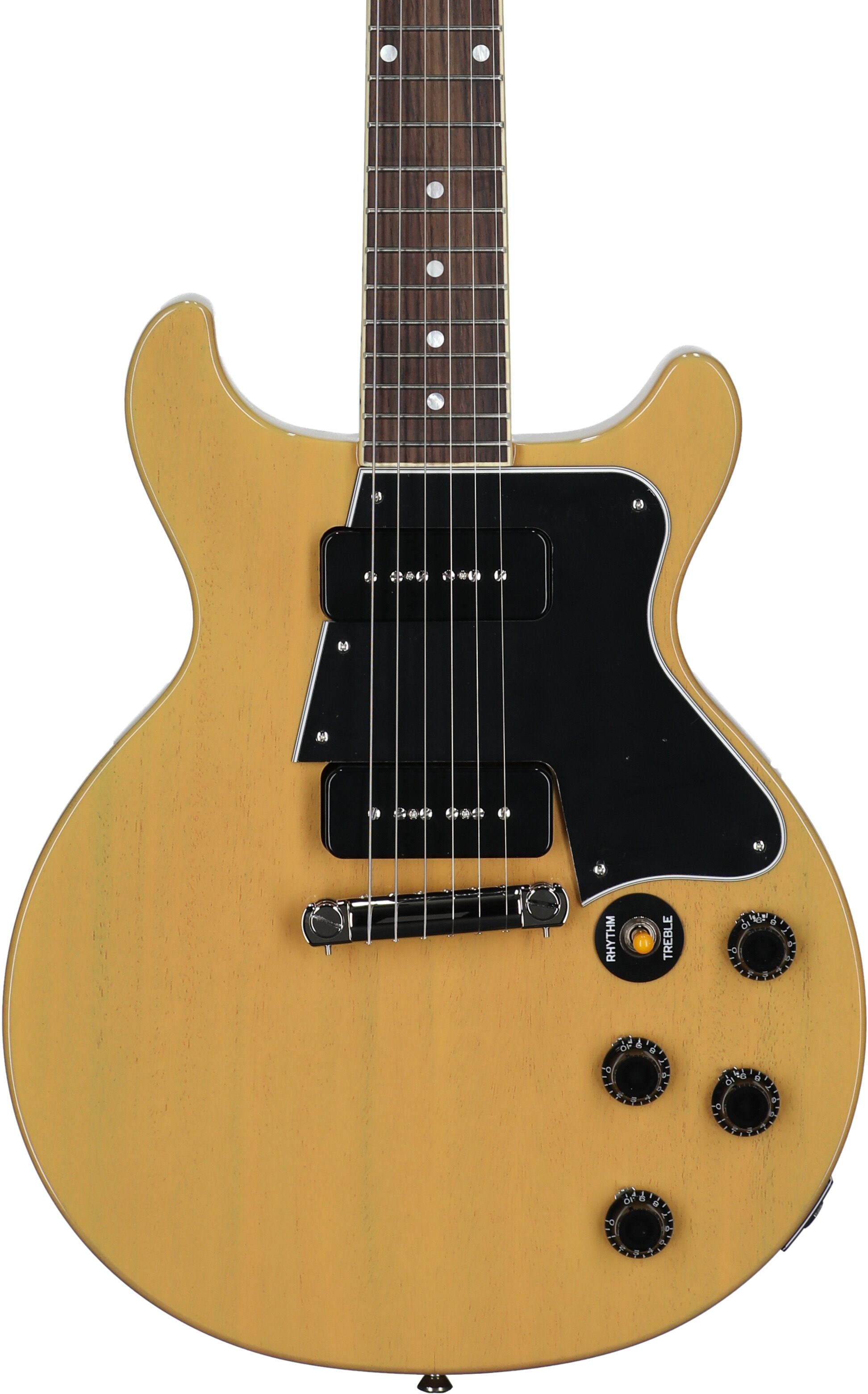 Epiphone Inspired by Gibson Custom 1960 Les Paul Special Double Cut Reissue Electric Guitar (with Case), TV Yellow, Body Straight Front