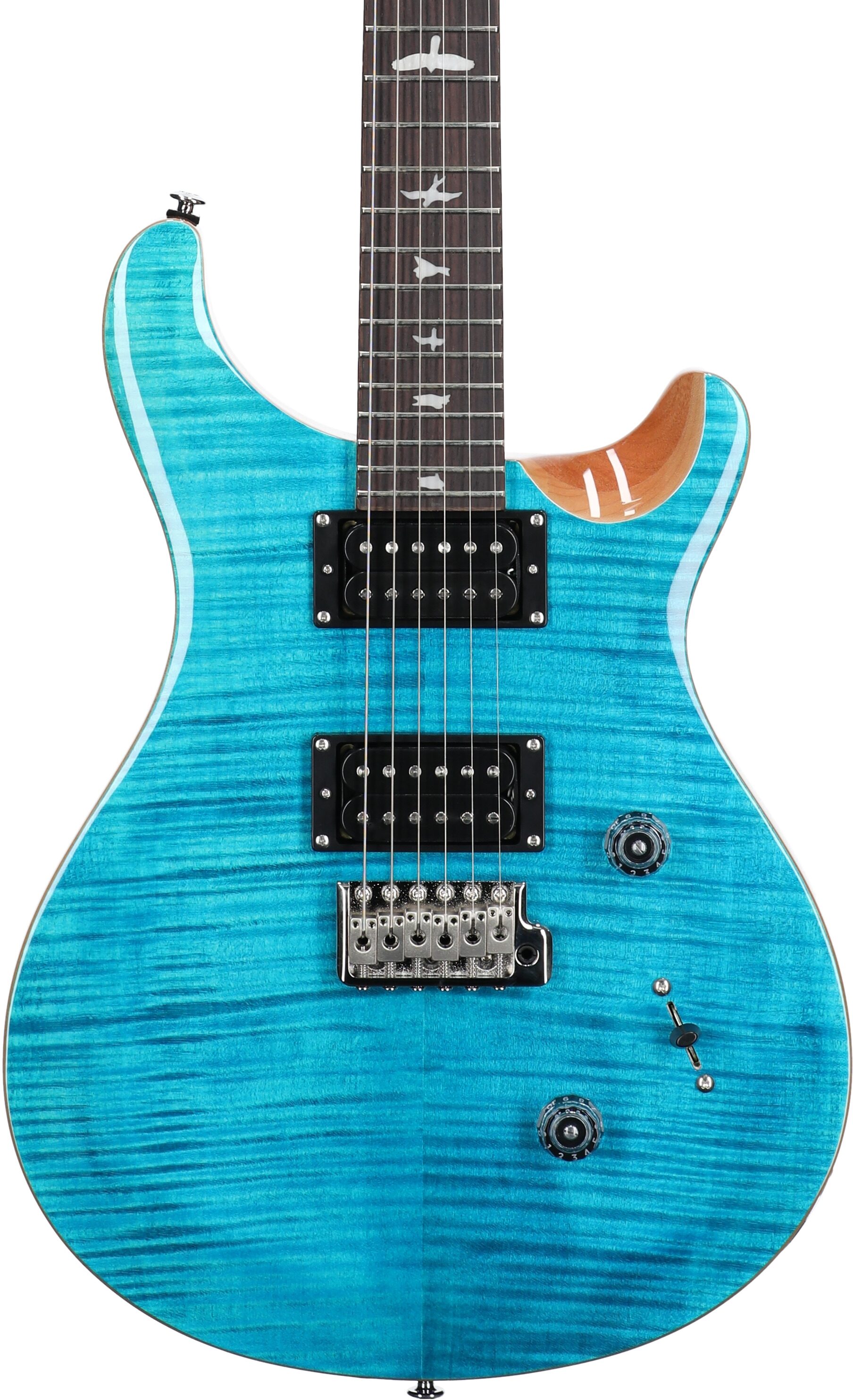 PRS Paul Reed Smith SE Custom 24 Electric Guitar (with Gig Bag), Blue Matteo, Natural Back, Body Straight Front