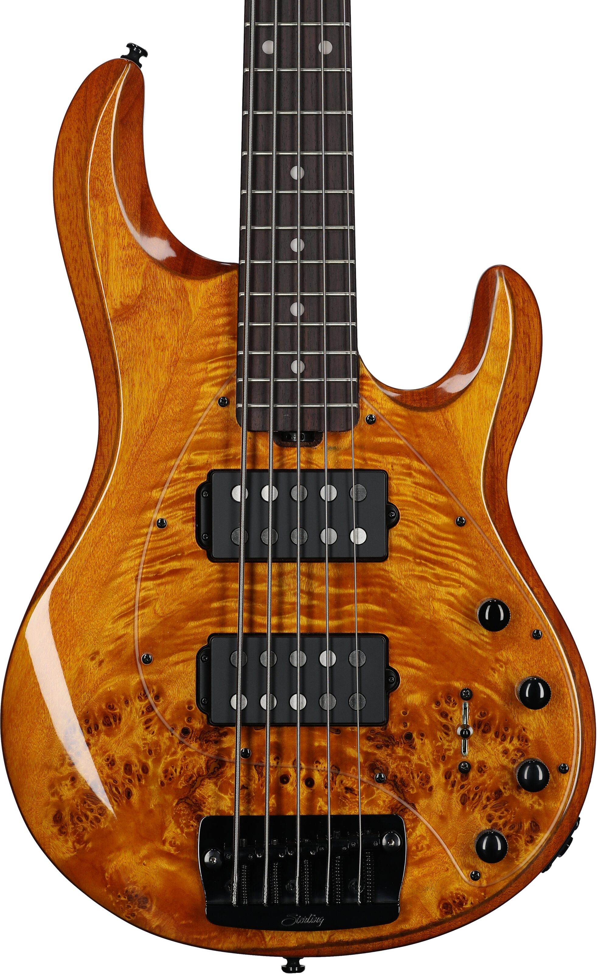 Sterling by Music Man StingRay Ray35HH Electric Bass (with Gig Bag), Amber Poplar, Body Straight Front