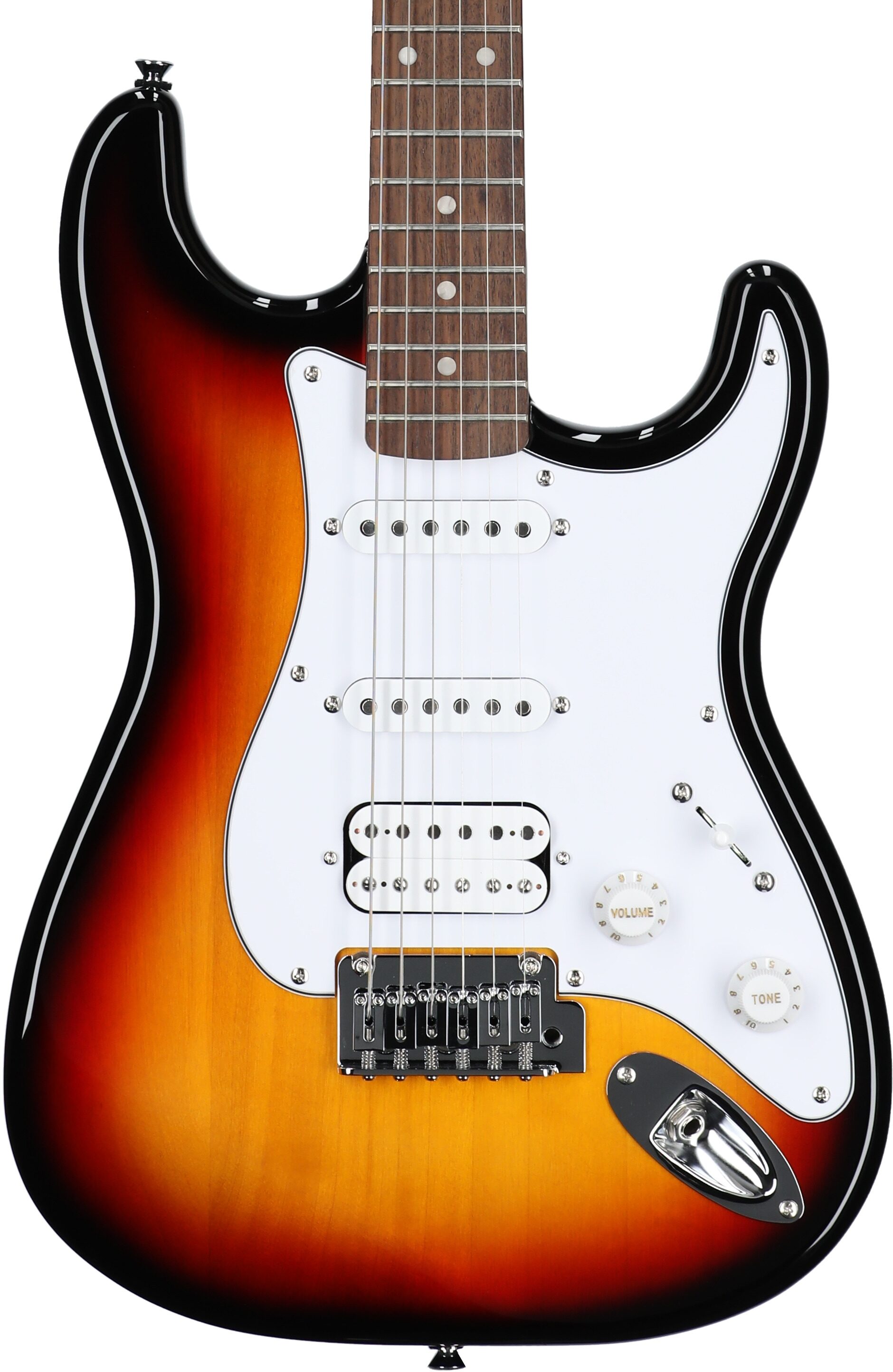 Squier Affinity Stratocaster Junior HSS Electric Guitar, Laurel Fingerboard, 3-Color Sunburst, Body Straight Front