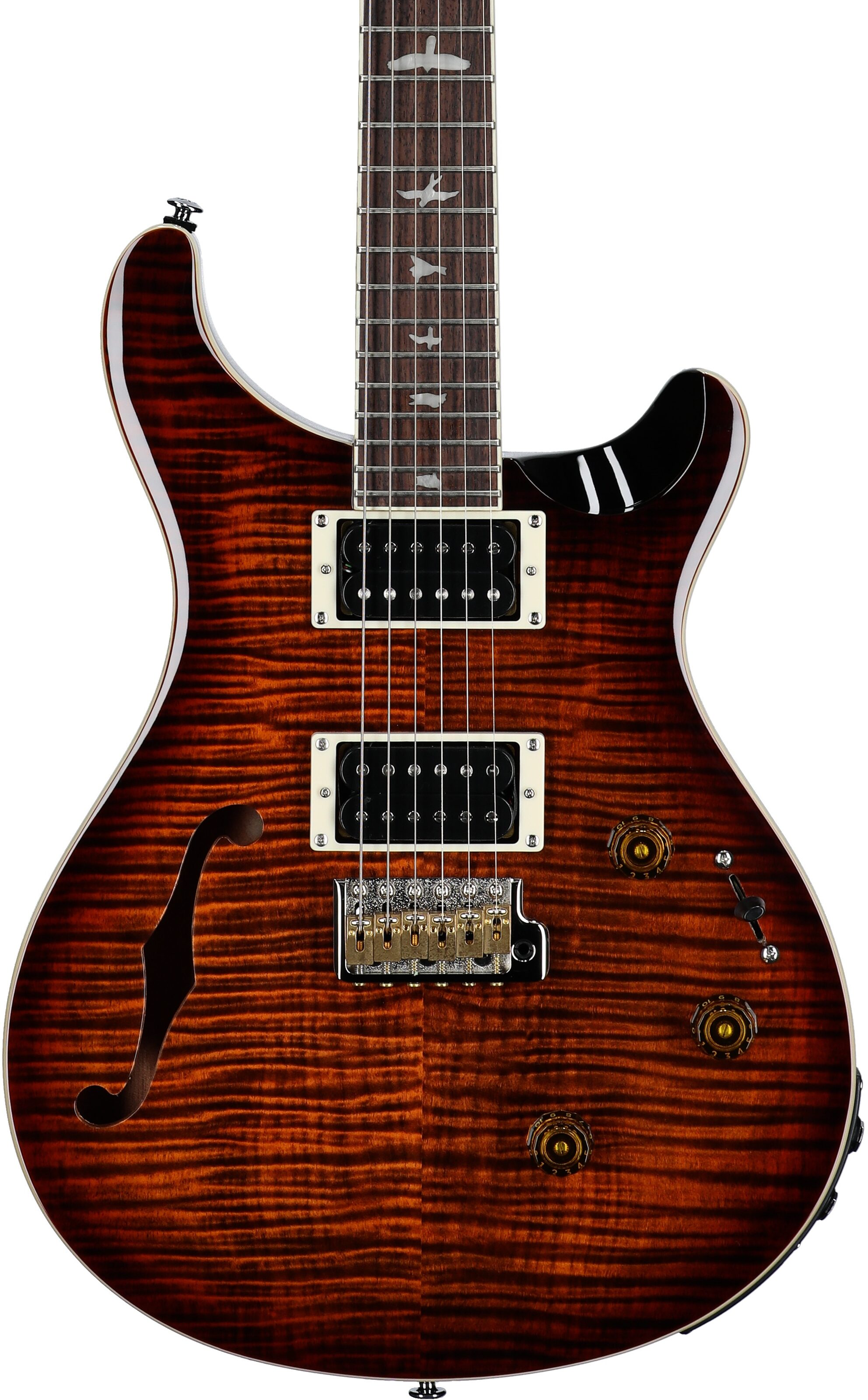 PRS Paul Reed Smith SE Custom 24 Semi-Hollow Piezo Electric Guitar (with Gig Bag), Orange Tiger, Body Straight Front
