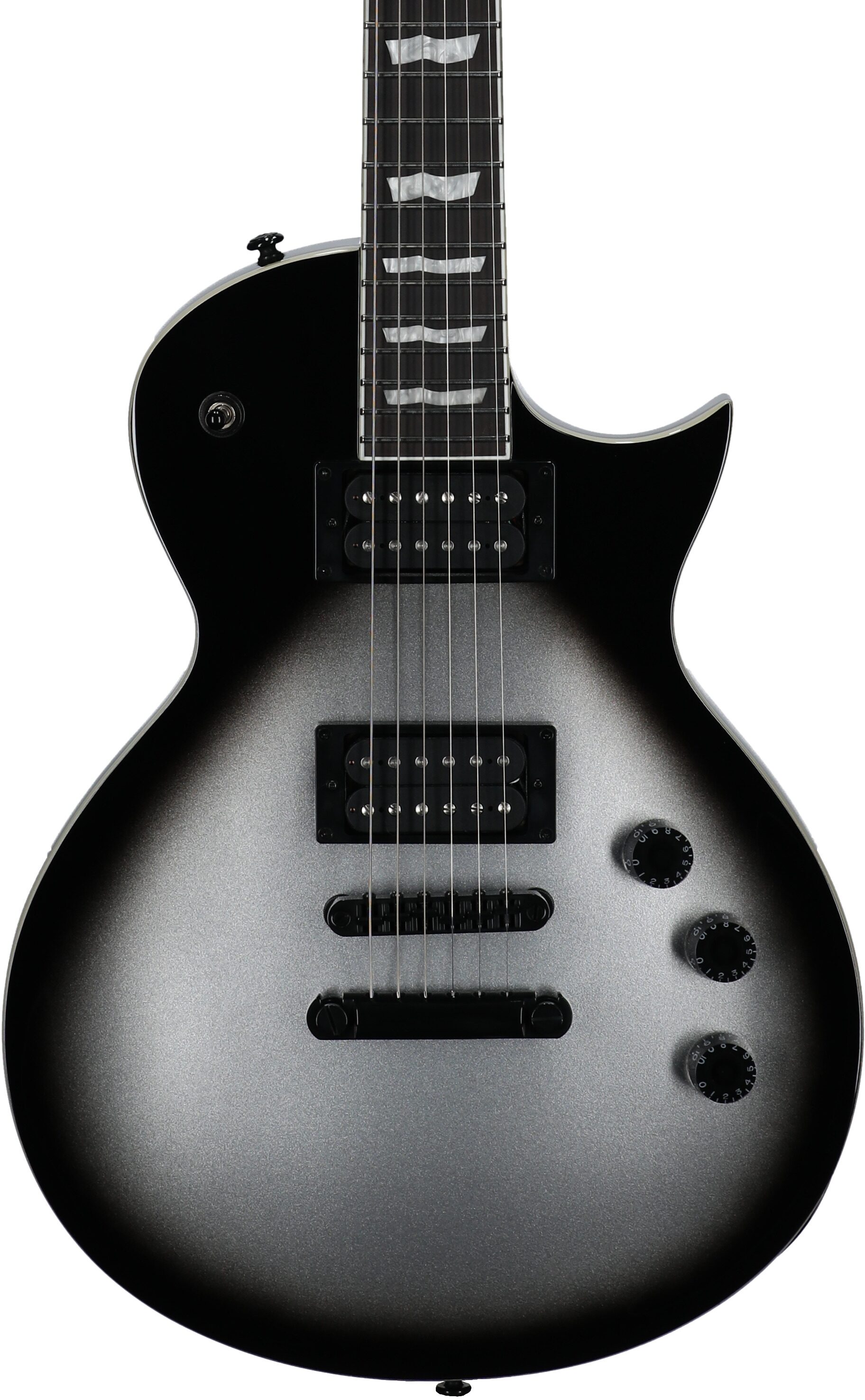 ESP LTD EC-256FM Electric Guitar, Silver Sunburst Teardrop, Body Straight Front