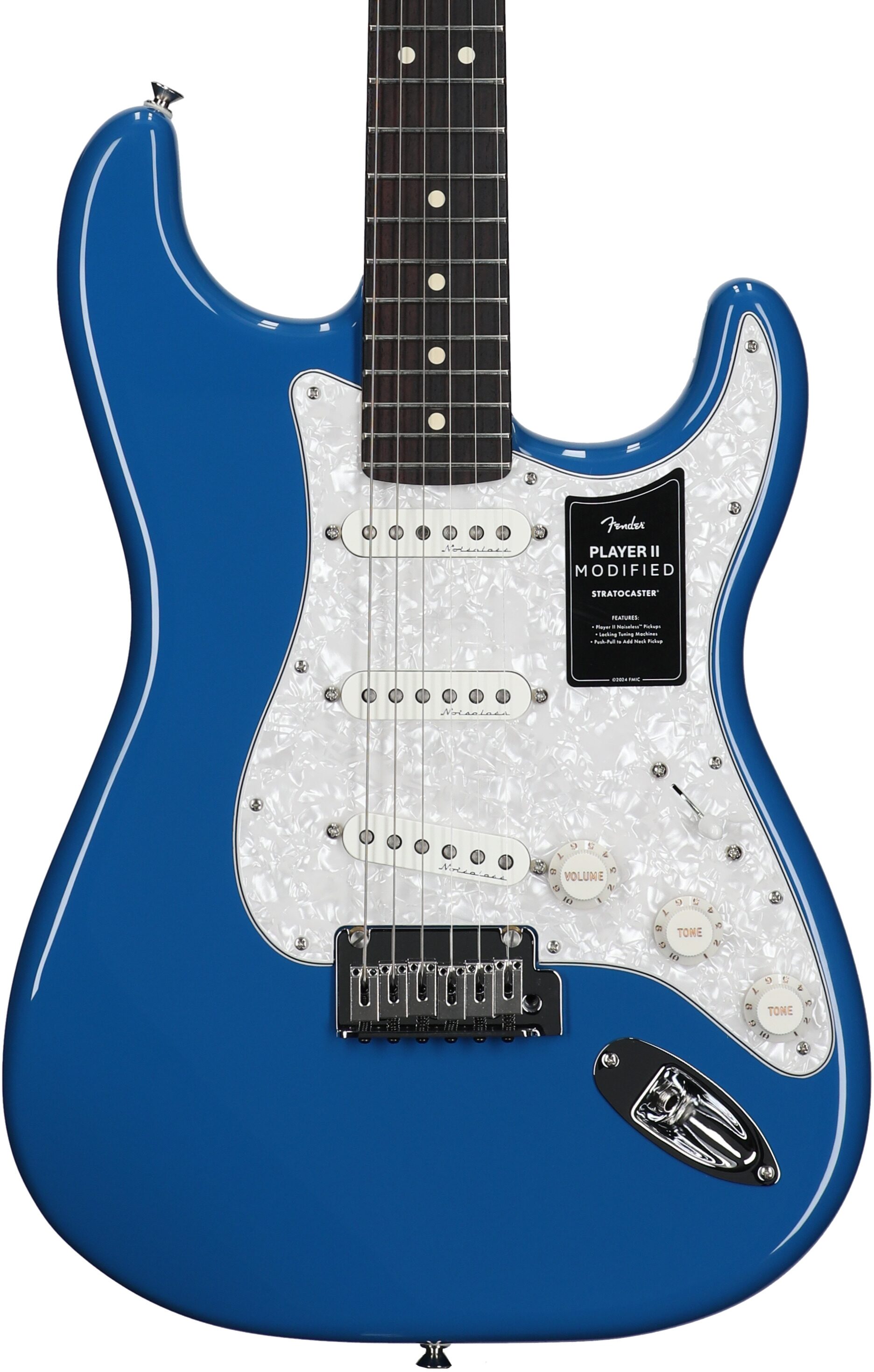 Fender Player II Modified Stratocaster Electric Guitar, Rosewood Fingerboard (with Gig Bag), Electric Blue, Body Straight Front