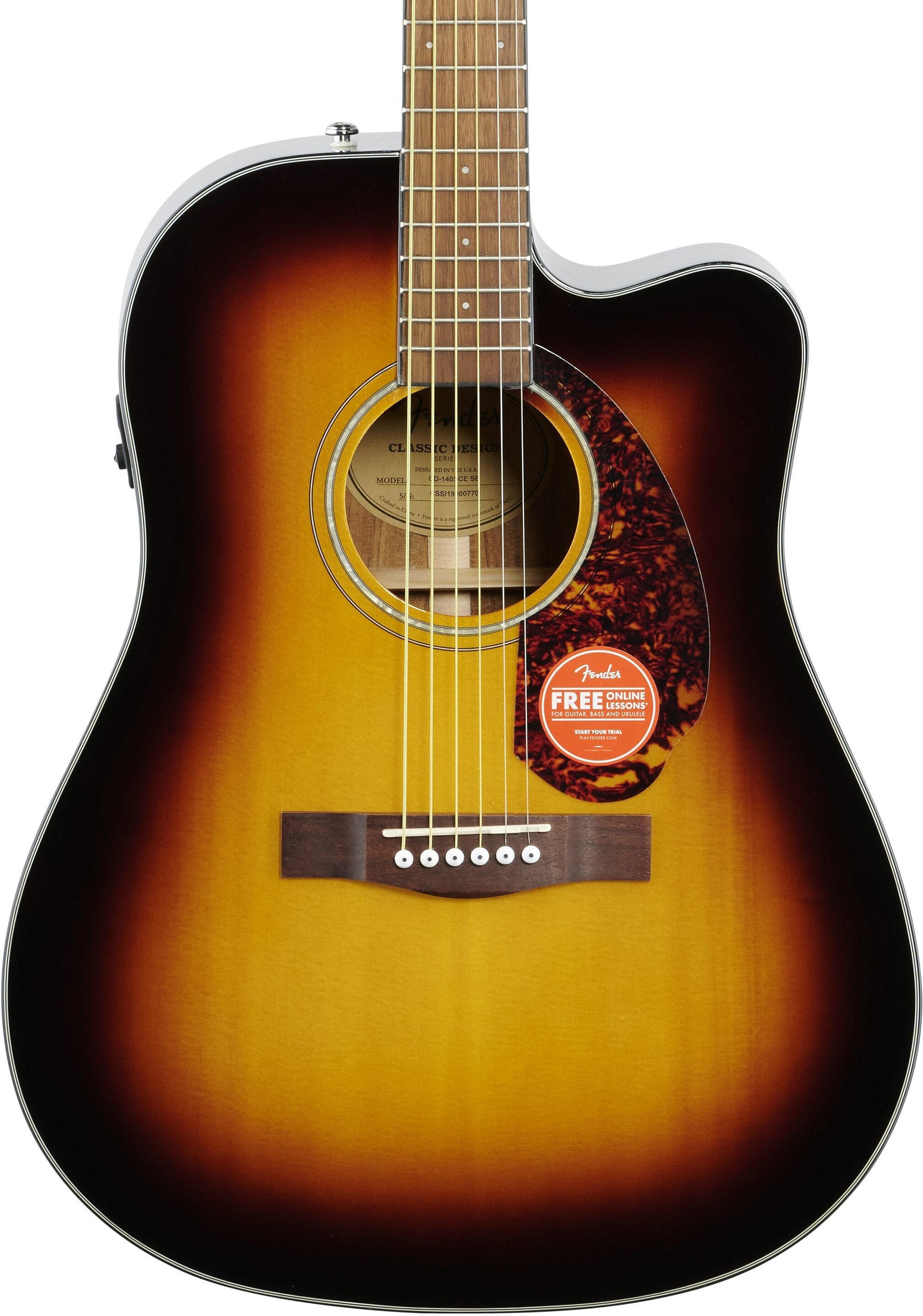 Fender CD-140SCE Dreadnought Acoustic-Electric Guitar, with Walnut Fingerboard (and Case), Sunburst, Body Straight Front