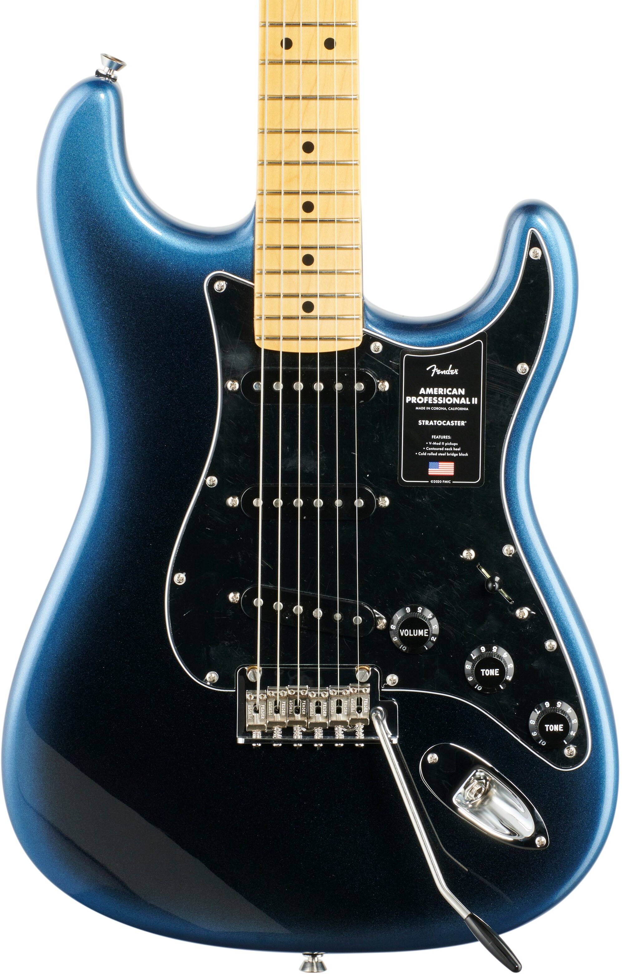 Fender American Pro II Stratocaster Electric Guitar, Maple Fingerboard (with Case), Dark Night, Body Straight Front