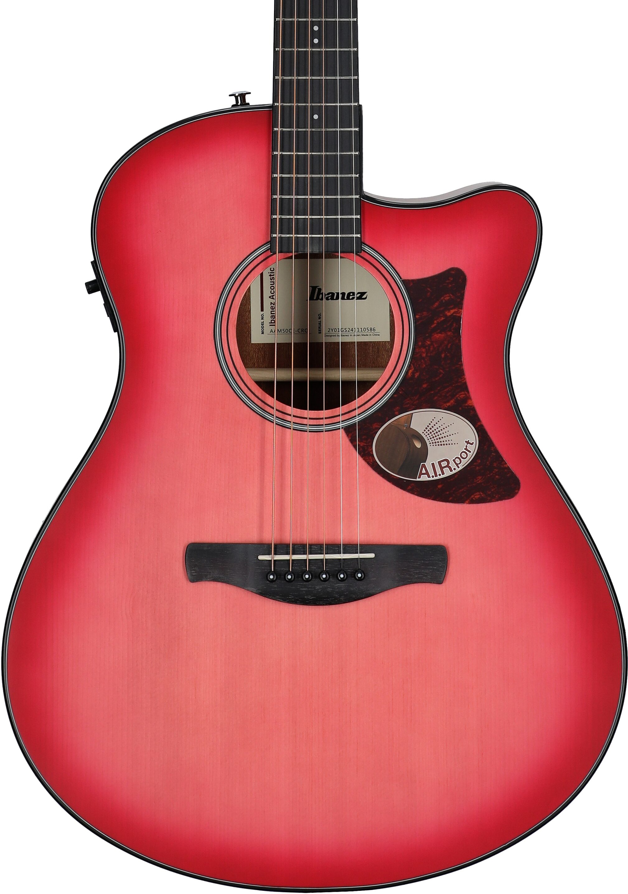 Ibanez AAM50CE Advanced Acoustic-Electric Guitar, Coral Red Burst, Body Straight Front