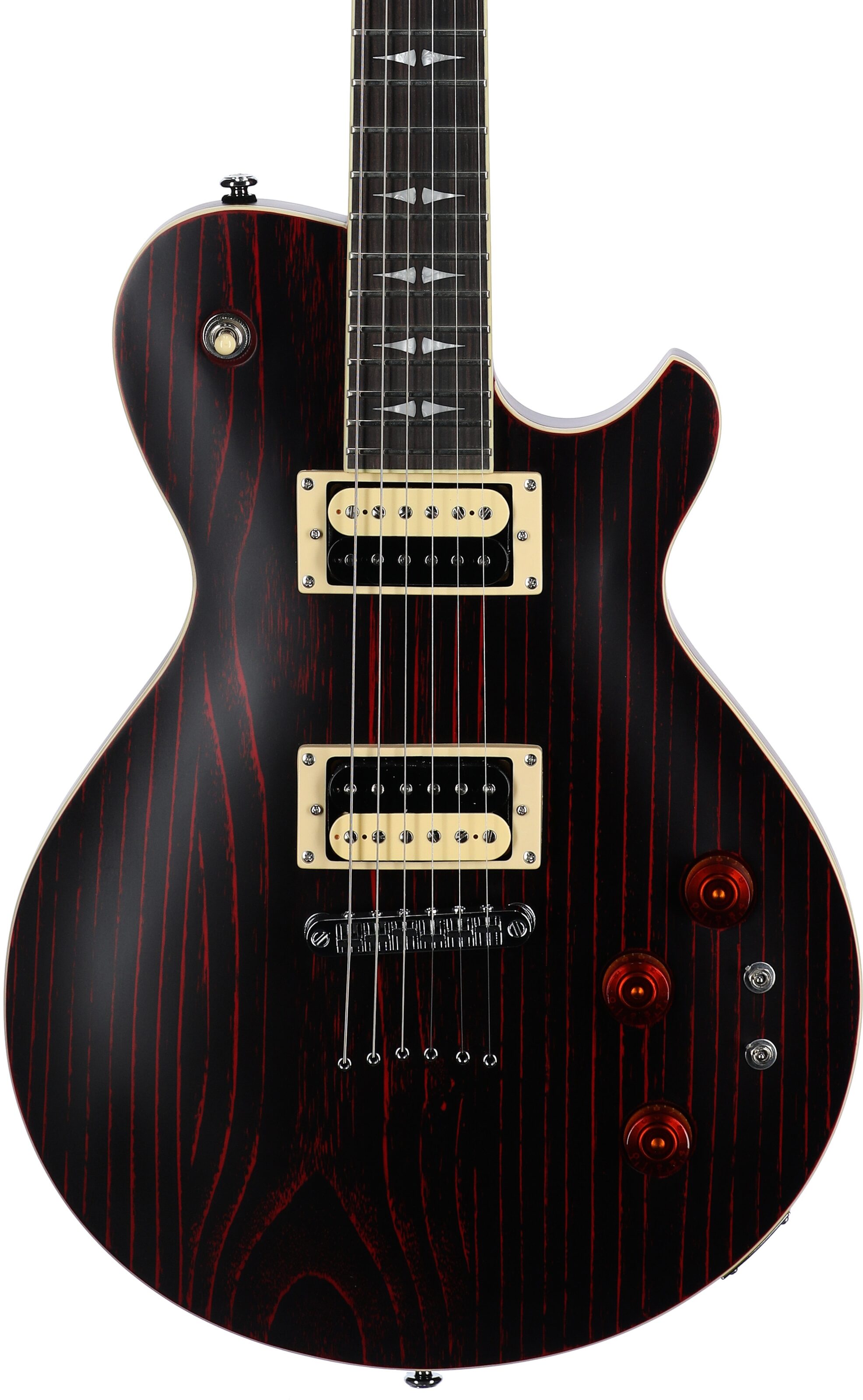 Michael Kelly Patriot Decree SB Slim Body Open Pore Electric Guitar, Transparent Red, Body Straight Front