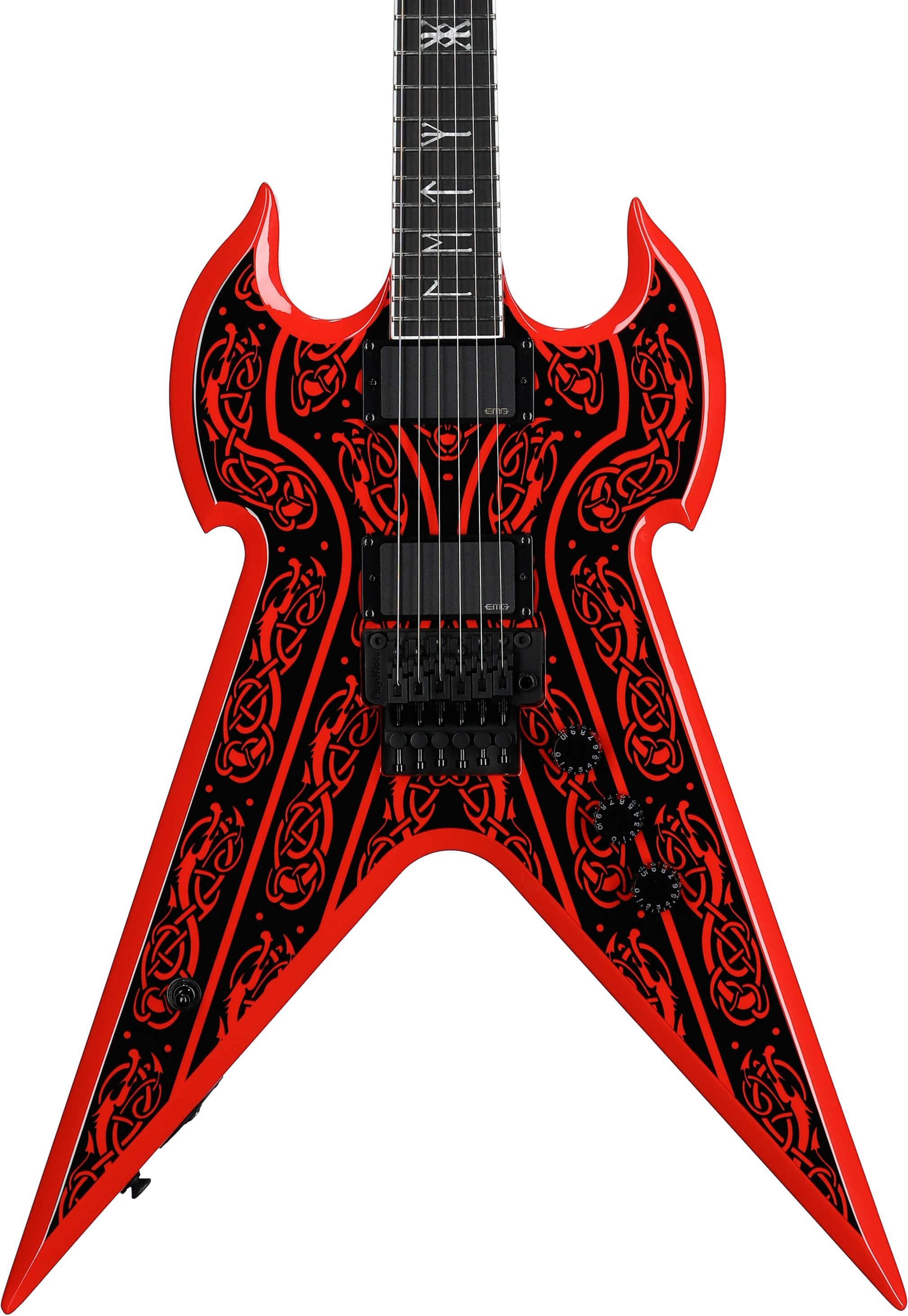 Wylde Audio Warhammer FR Electric Guitar, Norse Dragon Pinstripe Red, Open Box (Good), Body Straight Front