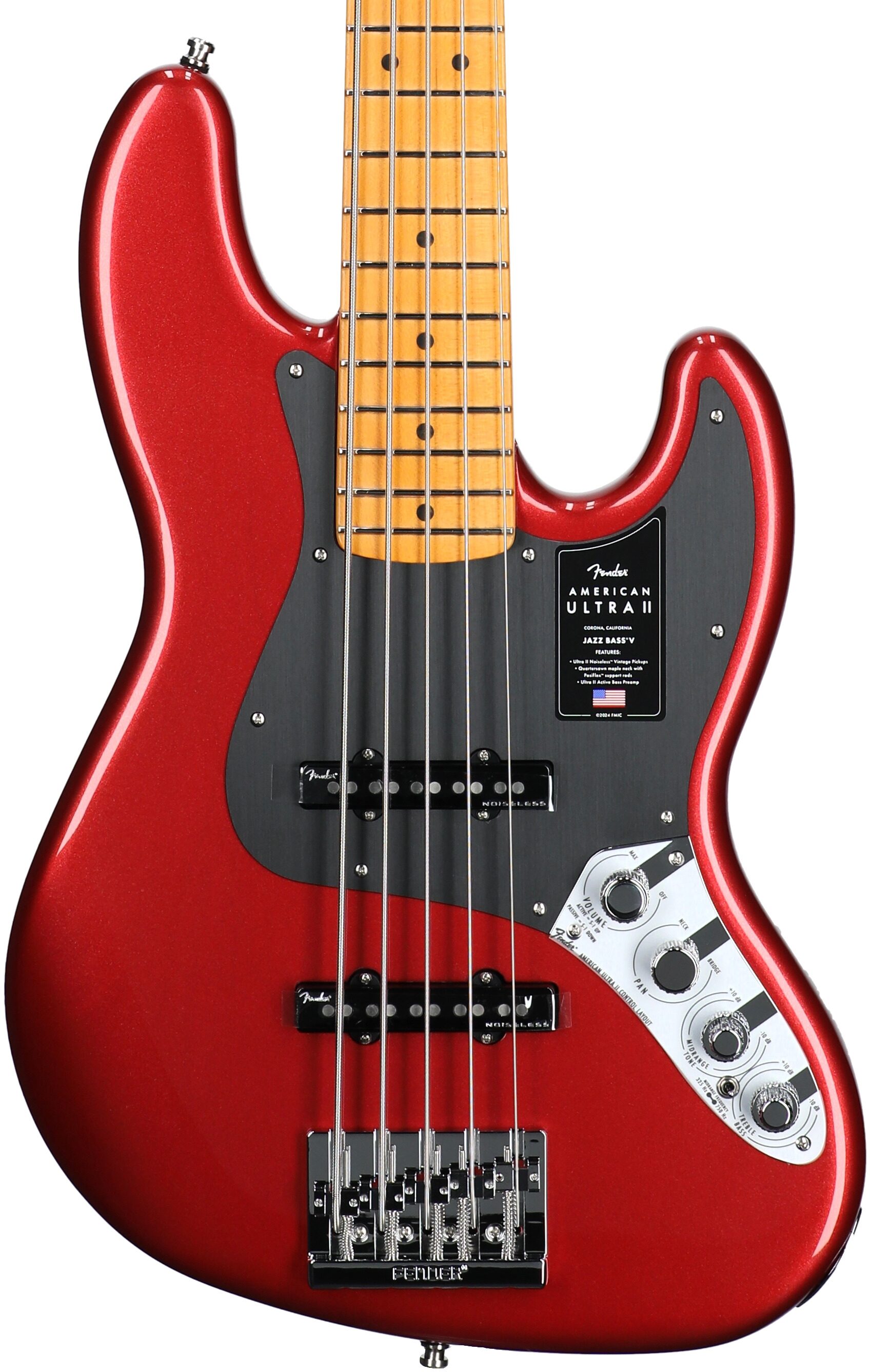 Fender American Ultra II Jazz V Electric Bass, 5-String, Maple Fingerboard (with Case), Sinister Red, Body Straight Front