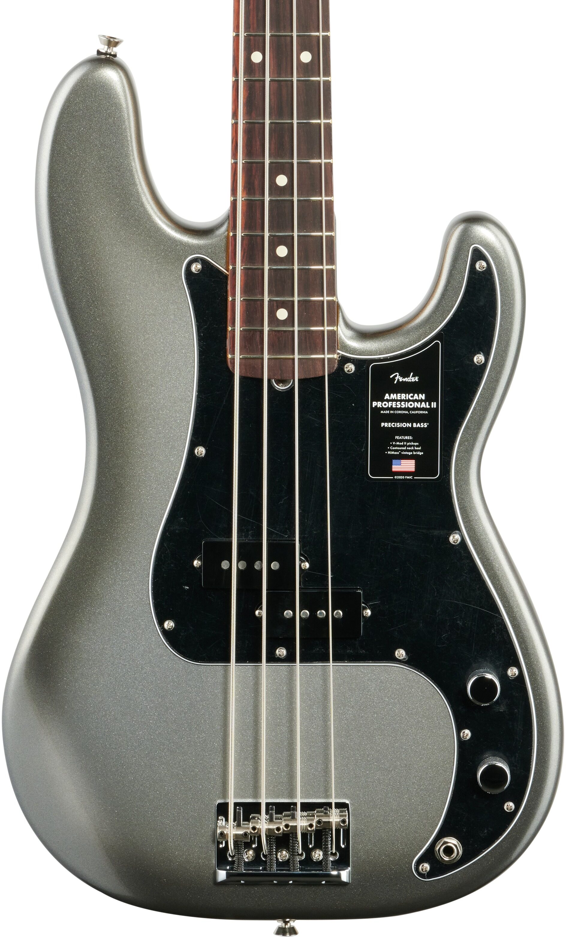 Fender American Pro II Precision Electric Bass, Rosewood Fingerboard (with Case), Mercury, Body Straight Front