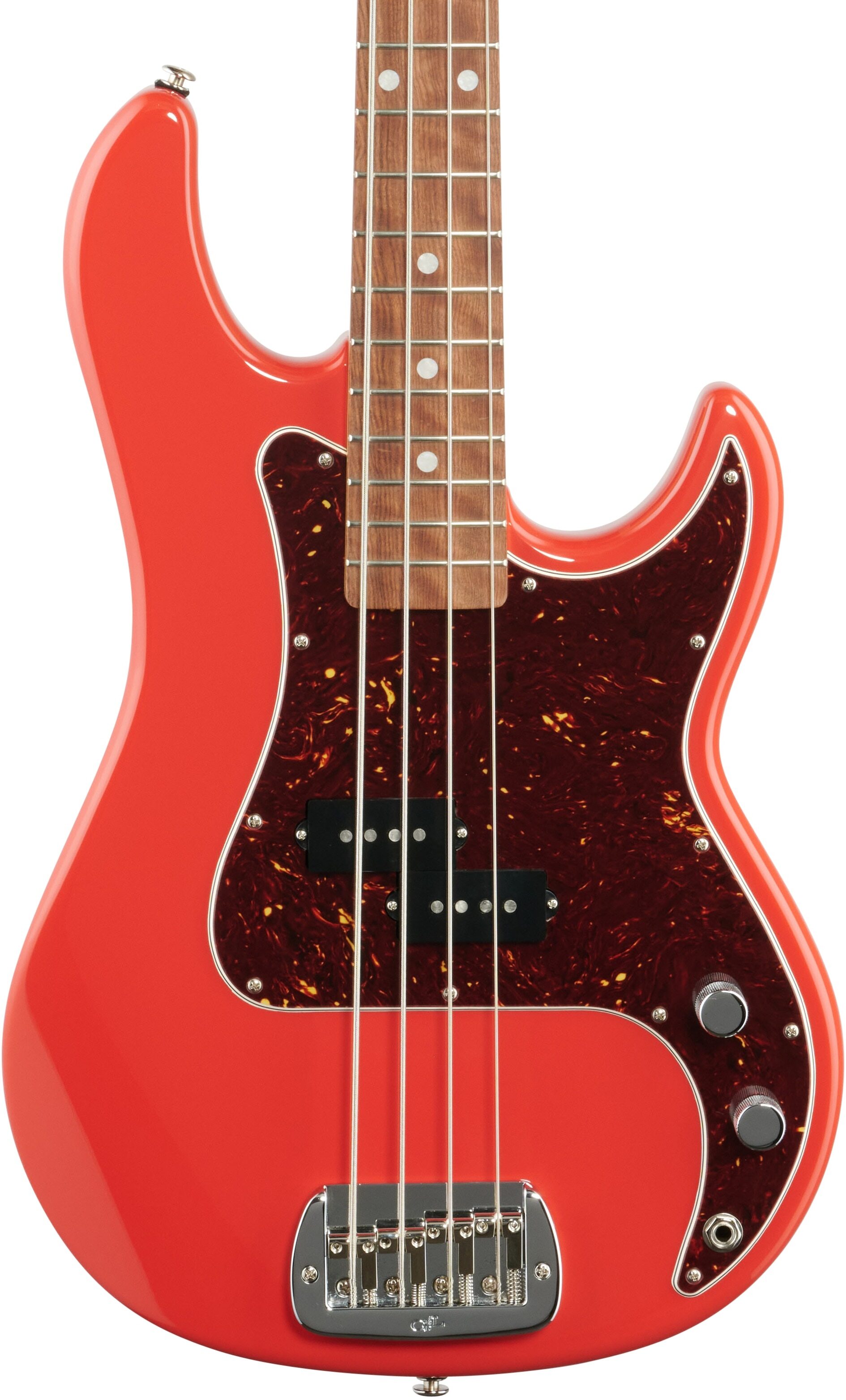 G&L Fullerton Deluxe LB-100 Bass Guitar (with Gig Bag), Fullerton Red, Body Straight Front