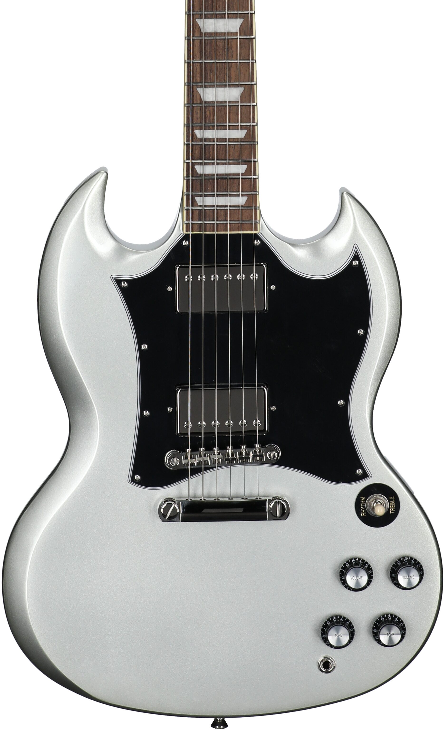 Epiphone Inspired by Gibson SG Standard Electric Guitar (with Gig Bag), Silver Mist, Body Straight Front
