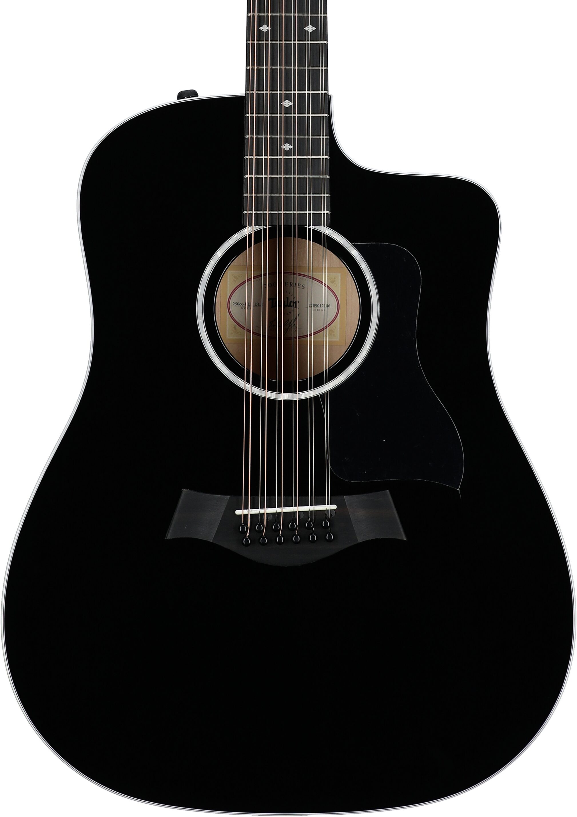 Taylor 250ce Deluxe 12-String Acoustic-Electric Guitar (with Case), Black, Body Straight Front