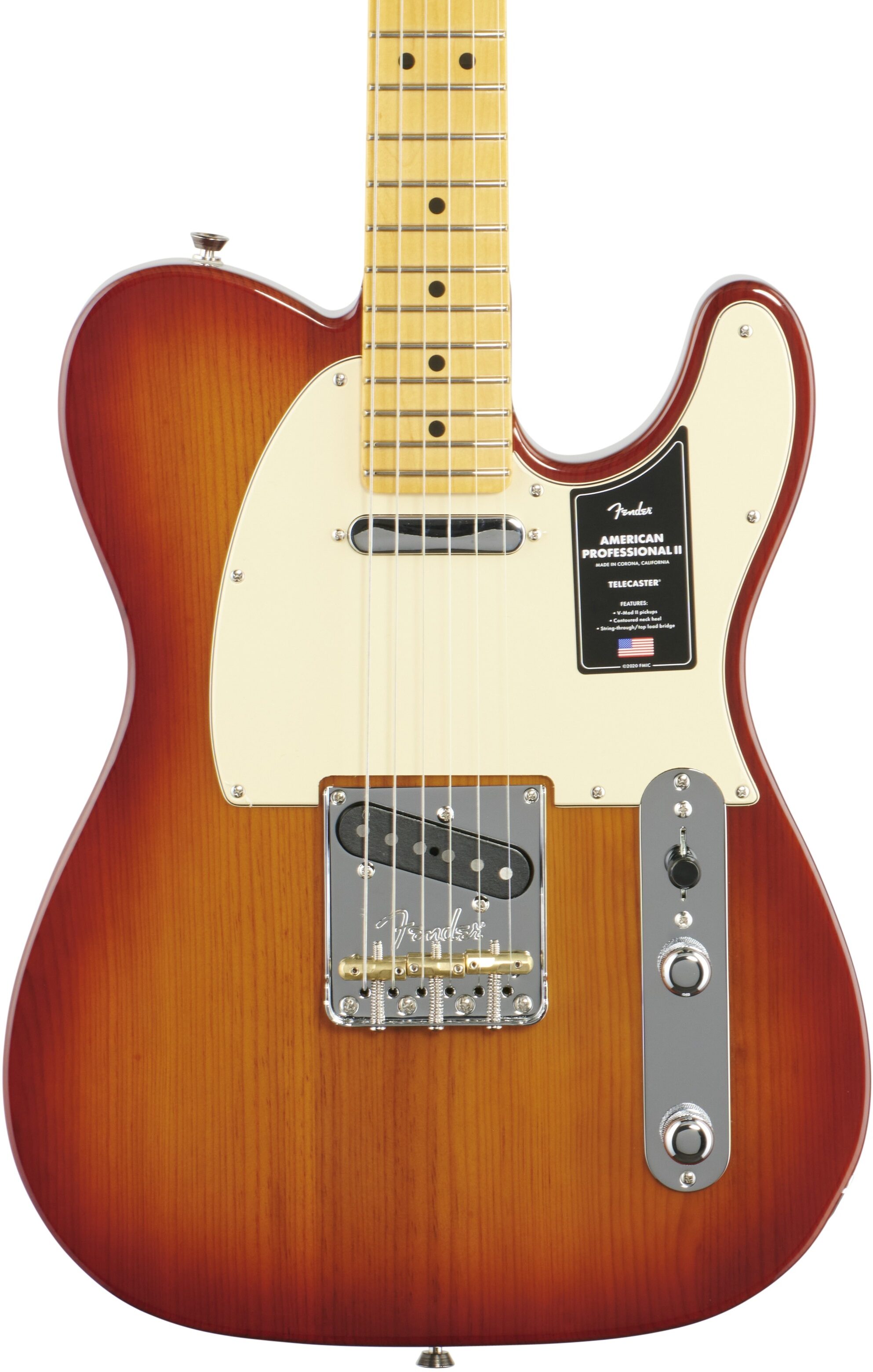 Fender American Professional II Telecaster Electric Guitar, Maple Fingerboard (with Case), Sienna Sunburst, Body Straight Front