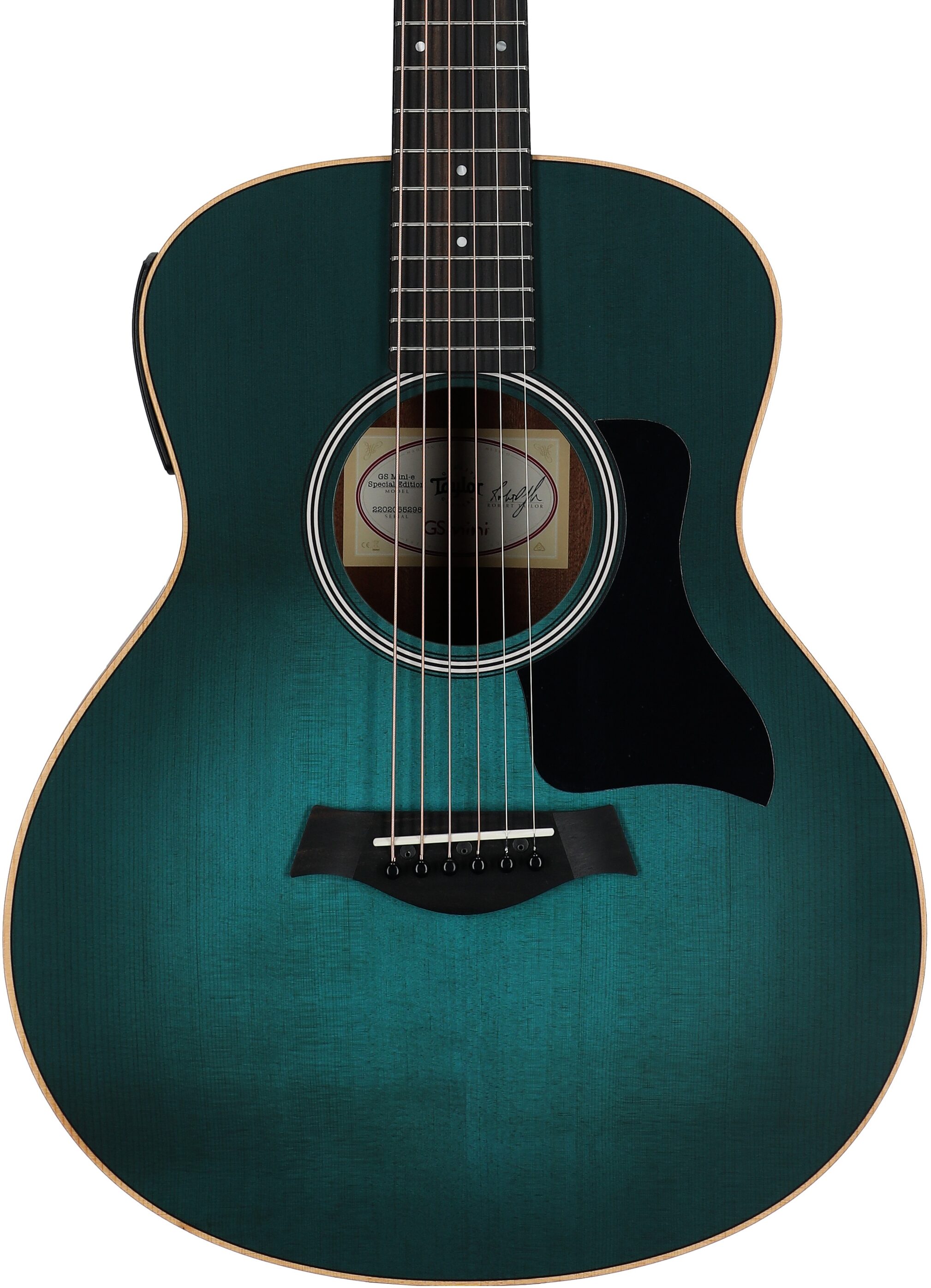 Taylor GS Mini-e Special Edition Mini Grand Symphony Acoustic-Electric Guitar (with Gig Bag), Blue Burst, Body Straight Front