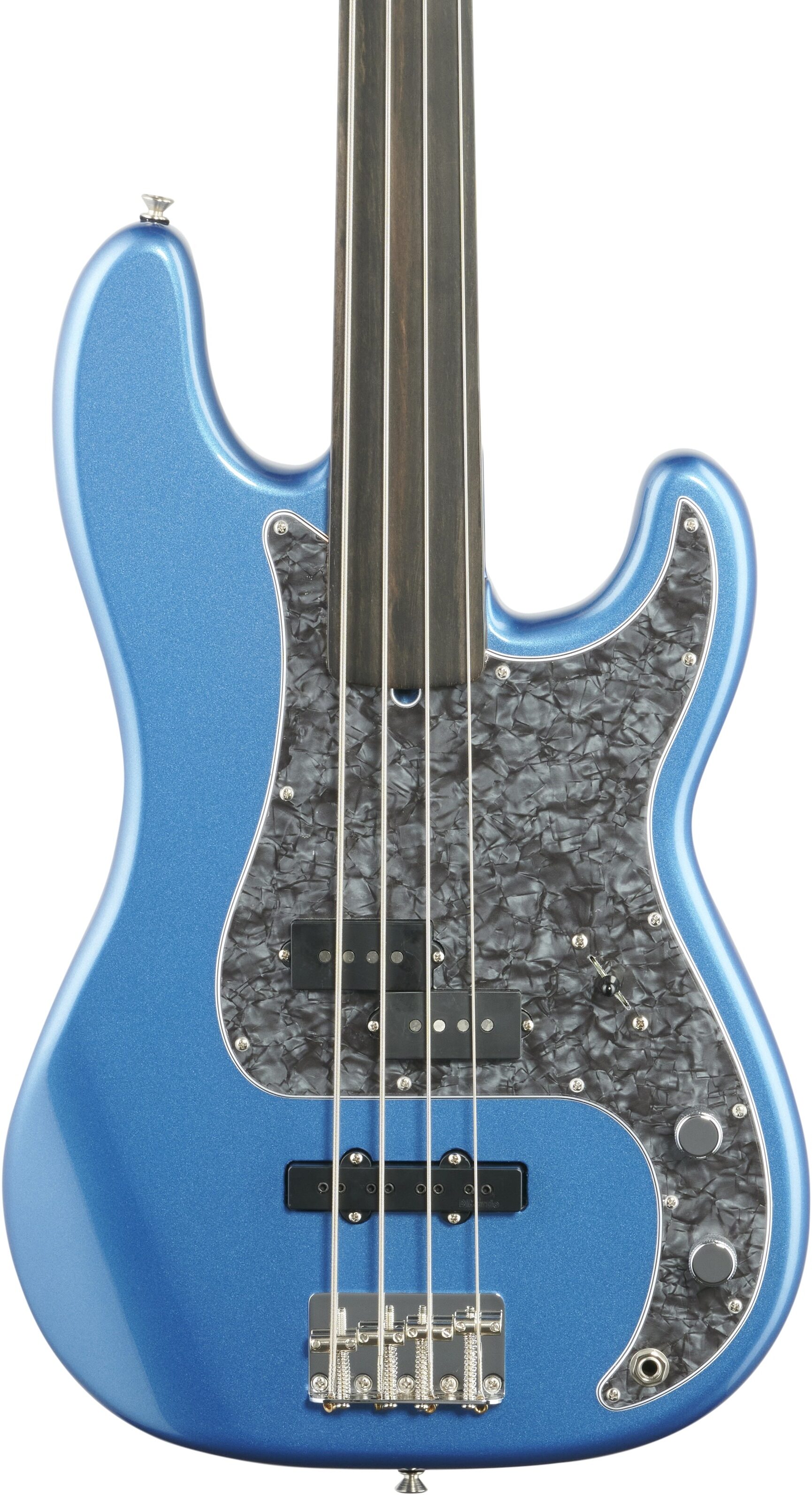 Fender Tony Franklin Fretless Precision Bass with Case, Lake Placid Blue, Body Straight Front