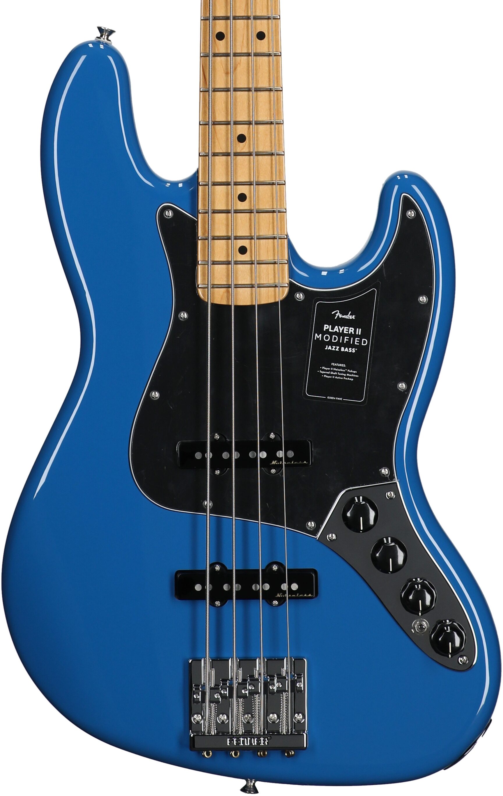 Fender Player II Modified Active Jazz Electric Bass, Maple Fingerboard (with Gig Bag), Electric Blue, Body Straight Front