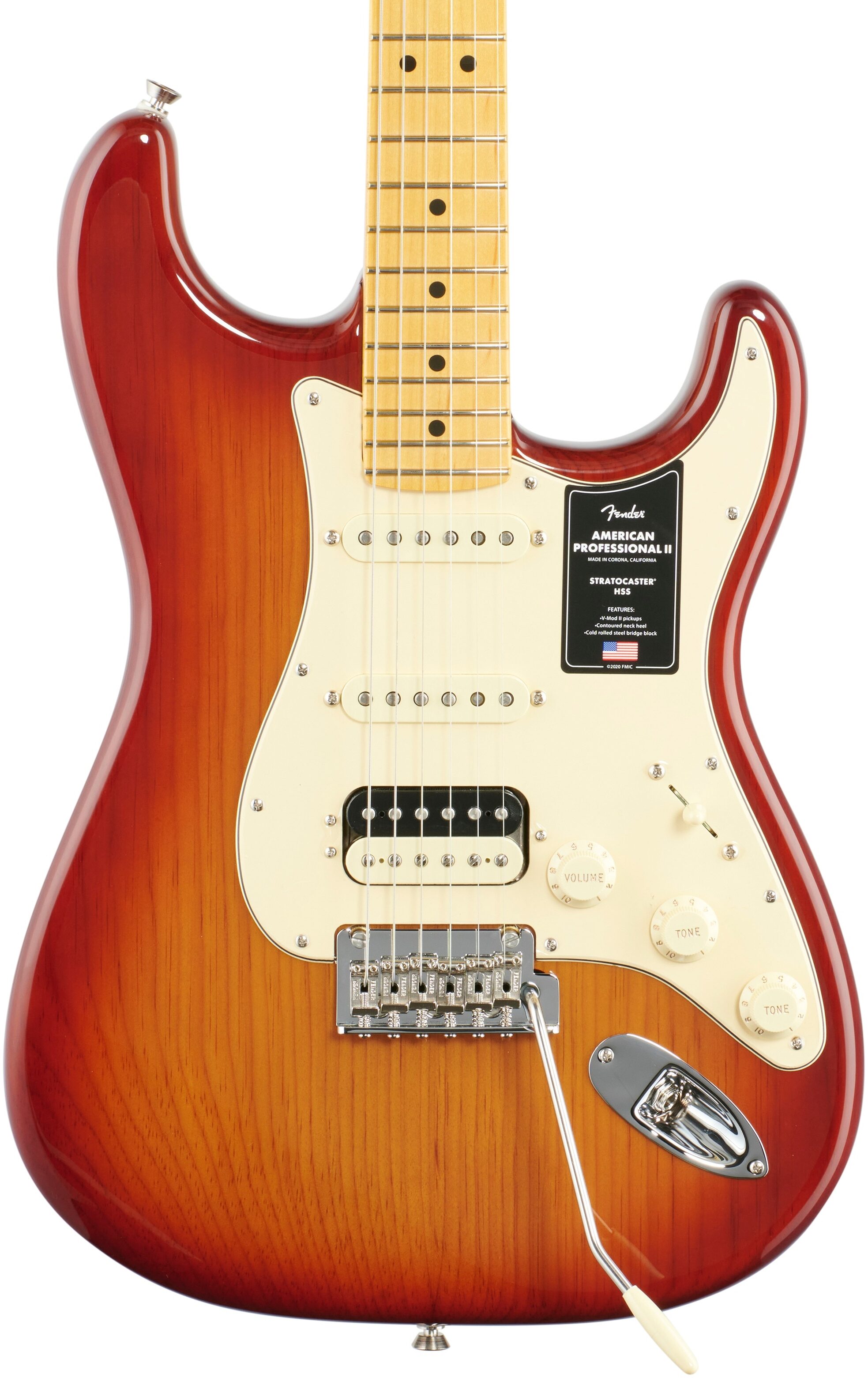 Fender American Pro II HSS Stratocaster Electric Guitar, Maple Fingerboard (with Case), Sienna Sunburst, Open Box (Very Good), Body Straight Front