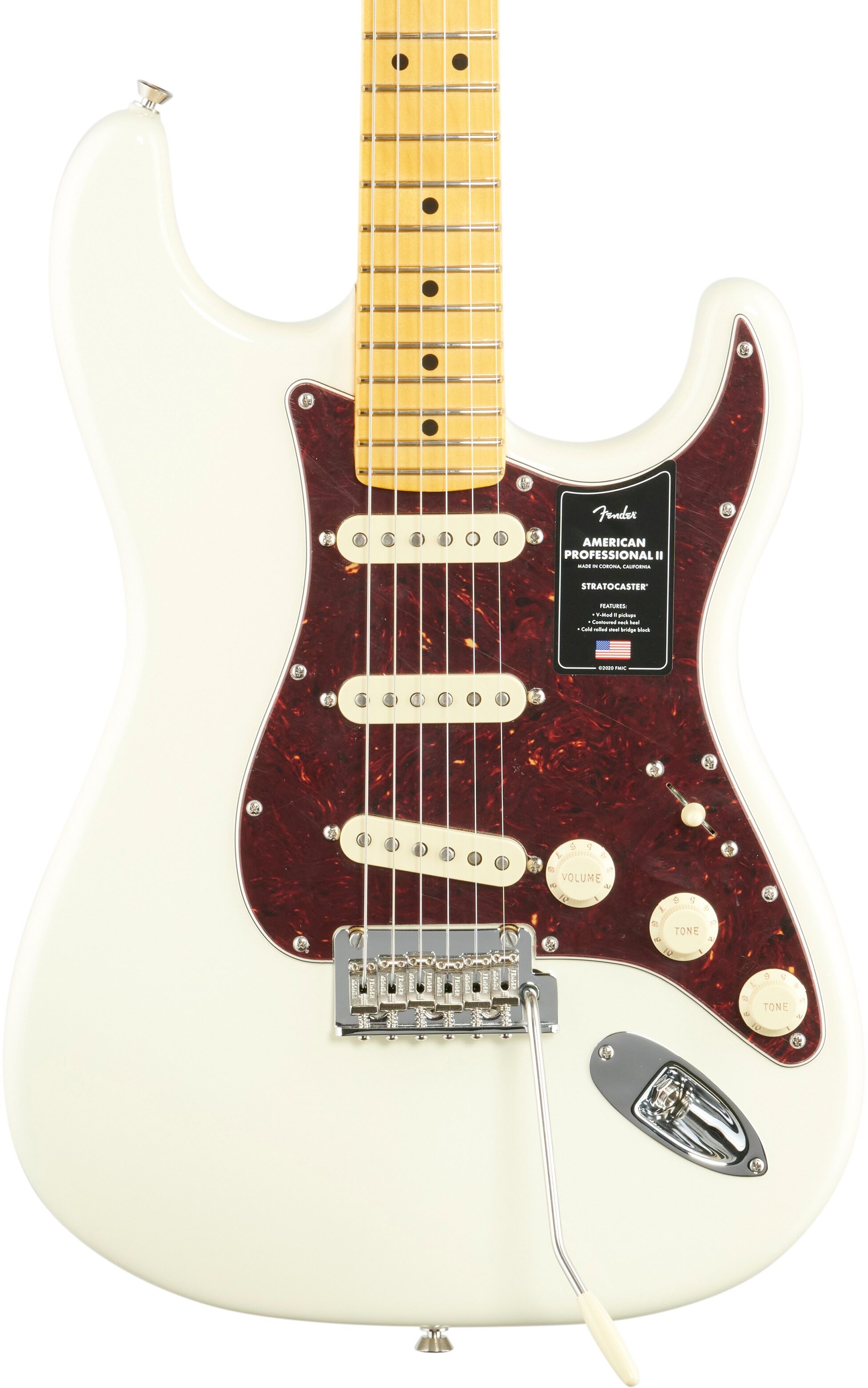 Fender American Pro II Stratocaster Electric Guitar, Maple Fingerboard (with Case), Olympic White, Body Straight Front
