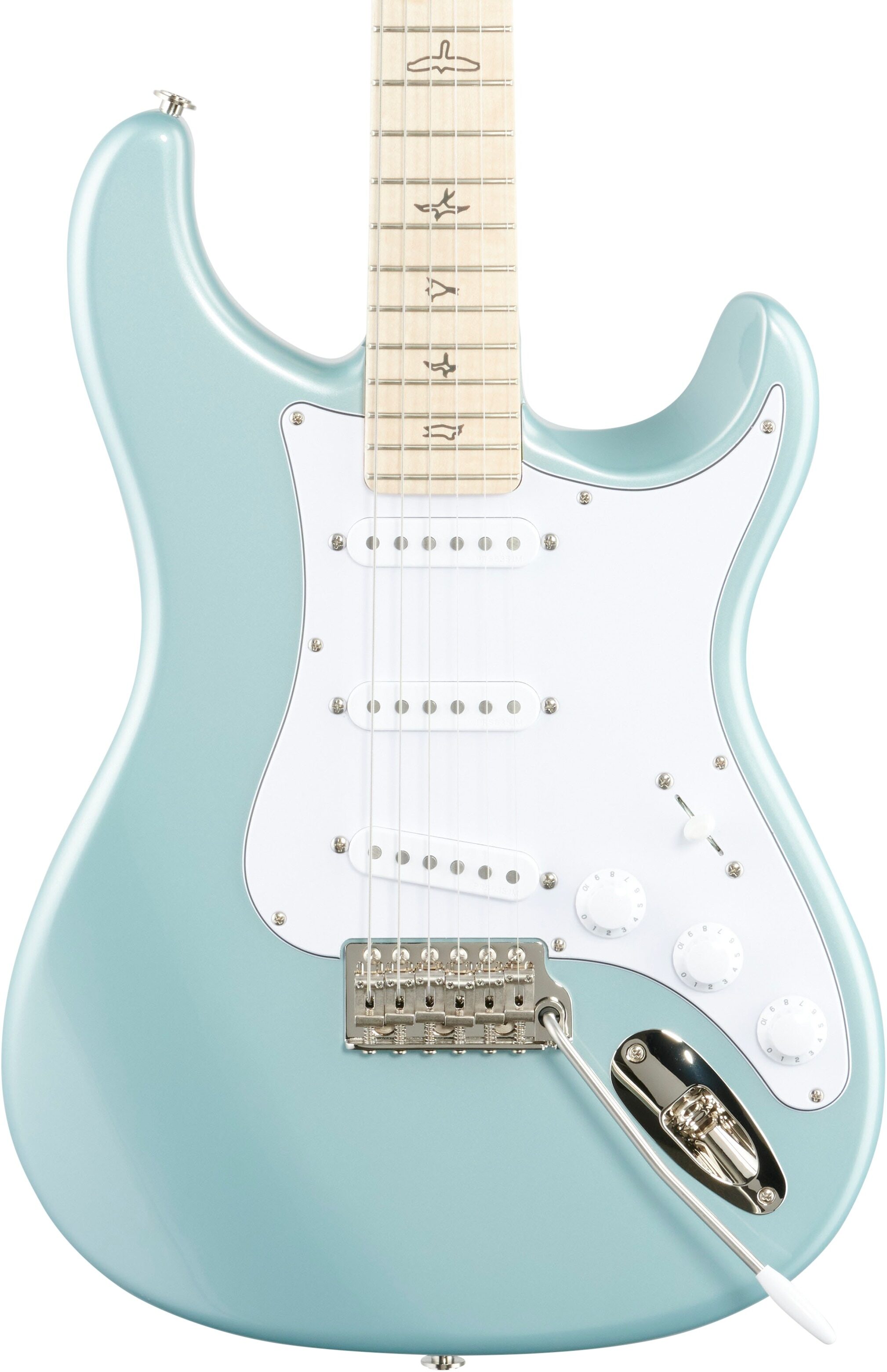 PRS Paul Reed Smith John Mayer Silver Sky Electric Guitar, Maple Fretboard (with Gig Bag), Polar Blue, Body Straight Front