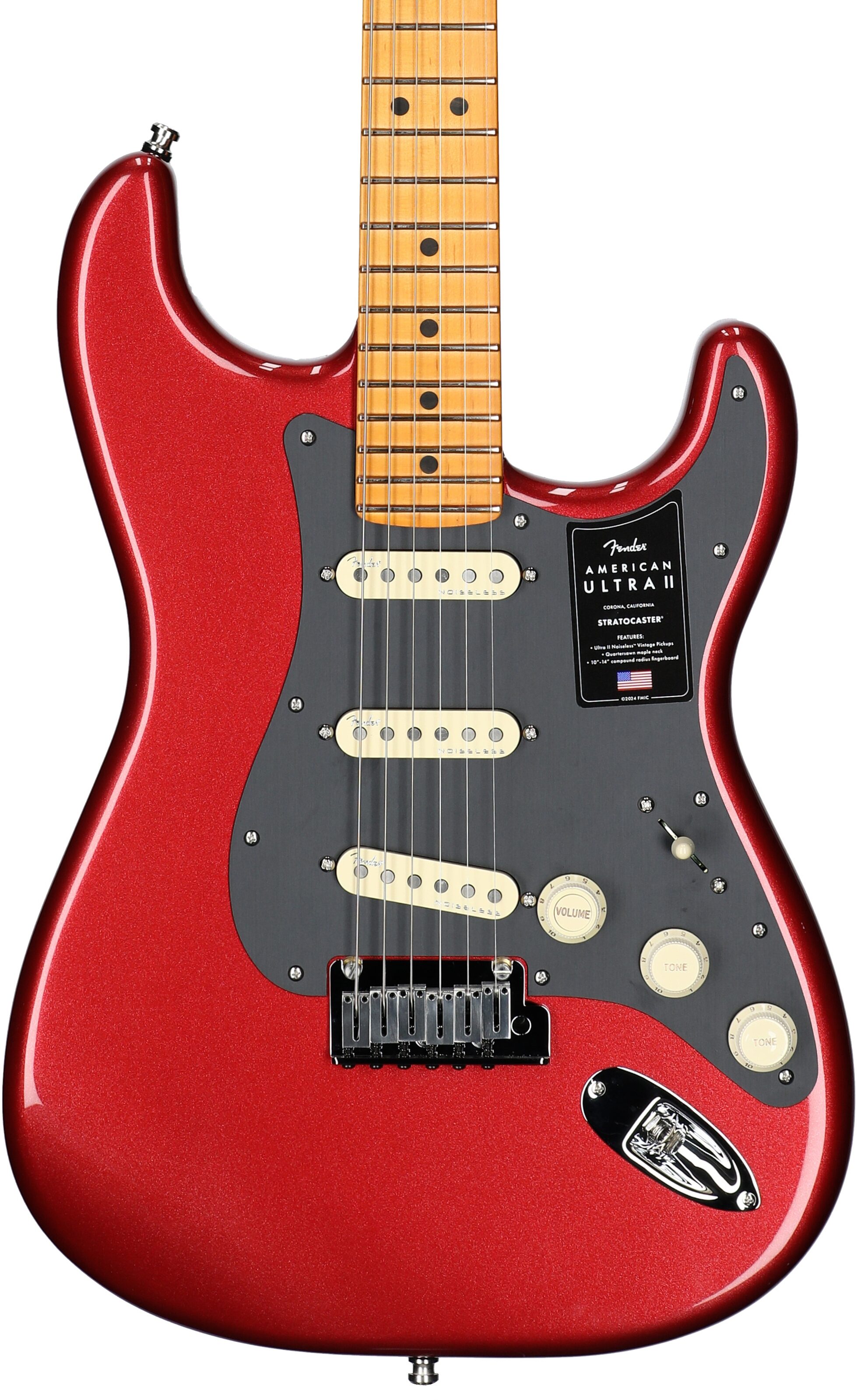 Fender American Ultra II Stratocaster Electric Guitar, Maple Fretboard (with Case), Sinister Red, Body Straight Front